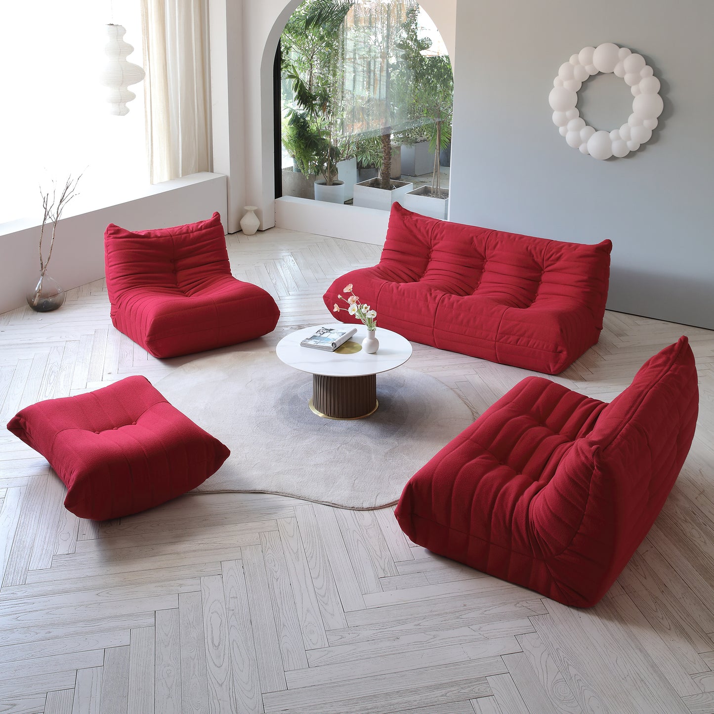Modular Floor Sofa Set, a contemporary seating solution designed for ultimate comfort and style ..Red