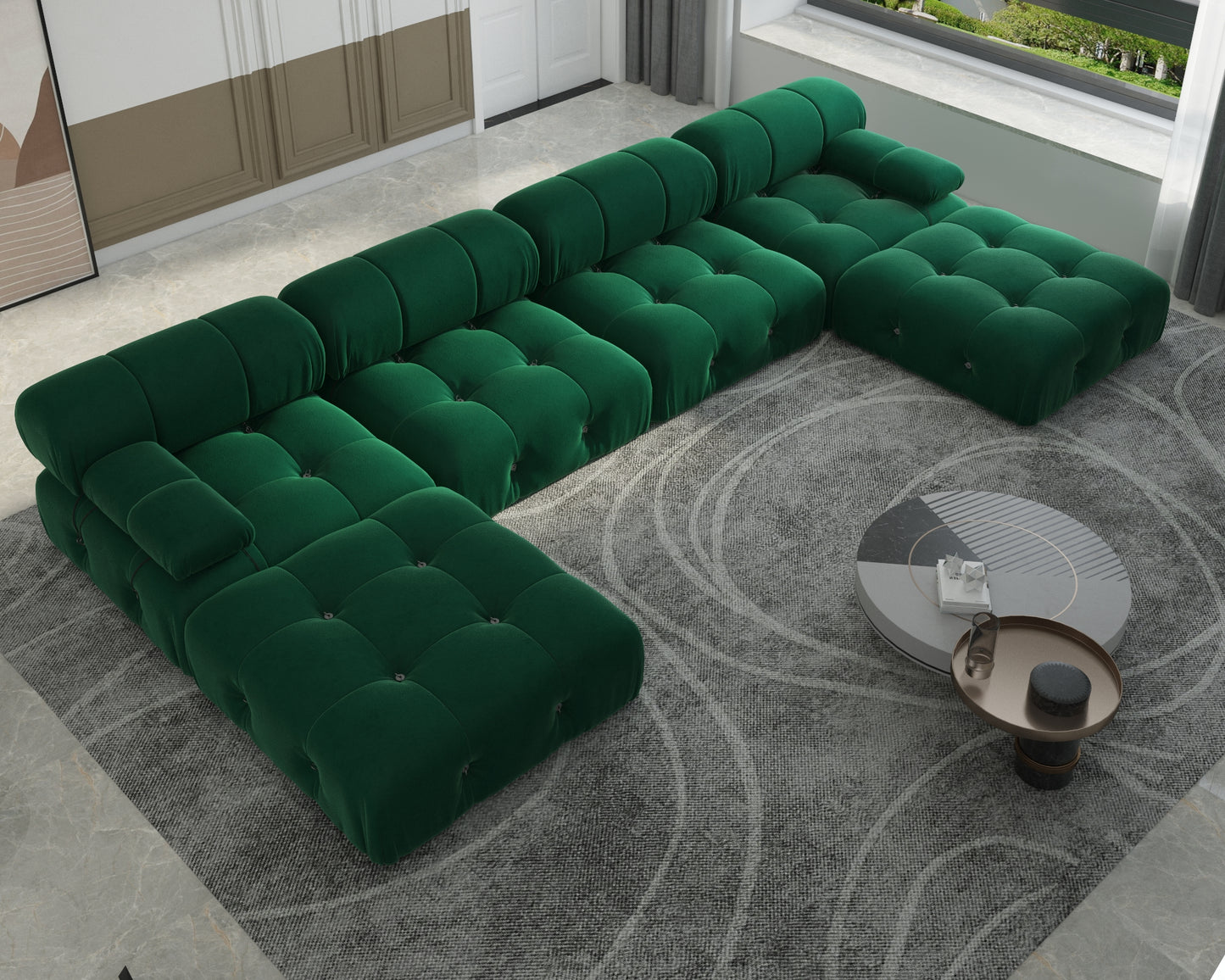 Atunus SF-105 Mario Bellini L-Shaped Velvet Modular Sectional Sofa