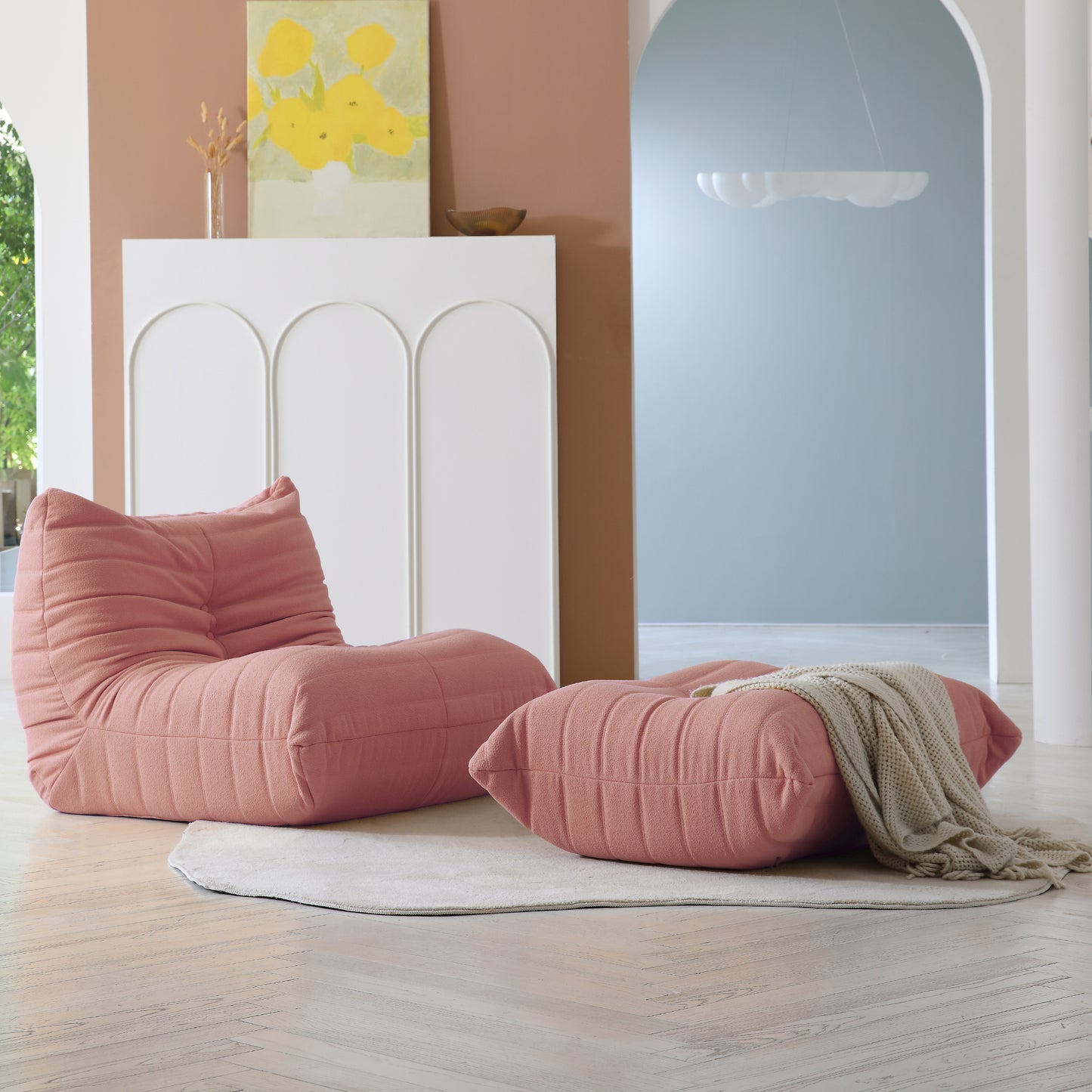 Modular Floor Sofa Set, a contemporary seating solution designed for ultimate comfort and style ..Pink