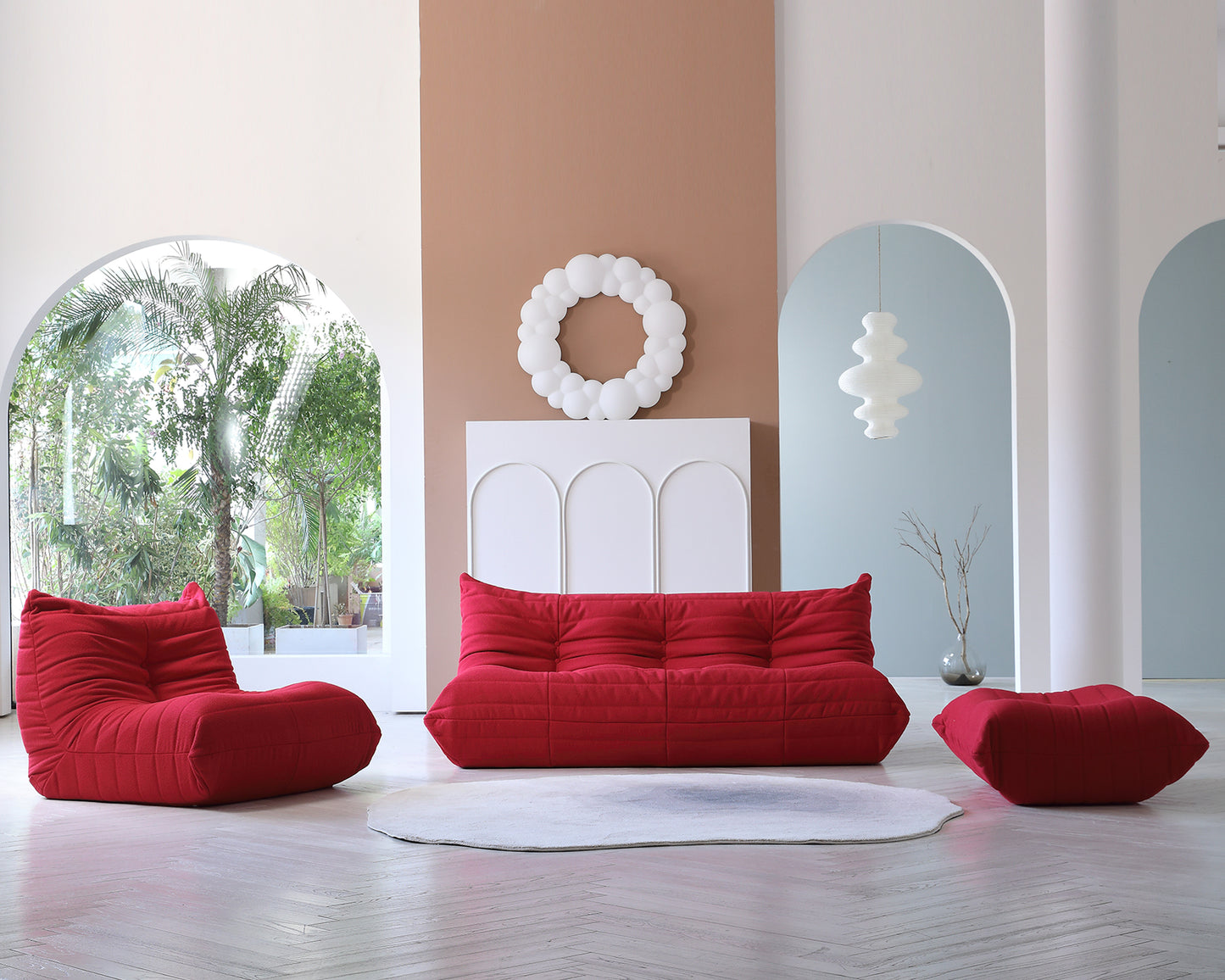 Modular Floor Sofa Set, a contemporary seating solution designed for ultimate comfort and style ..Red