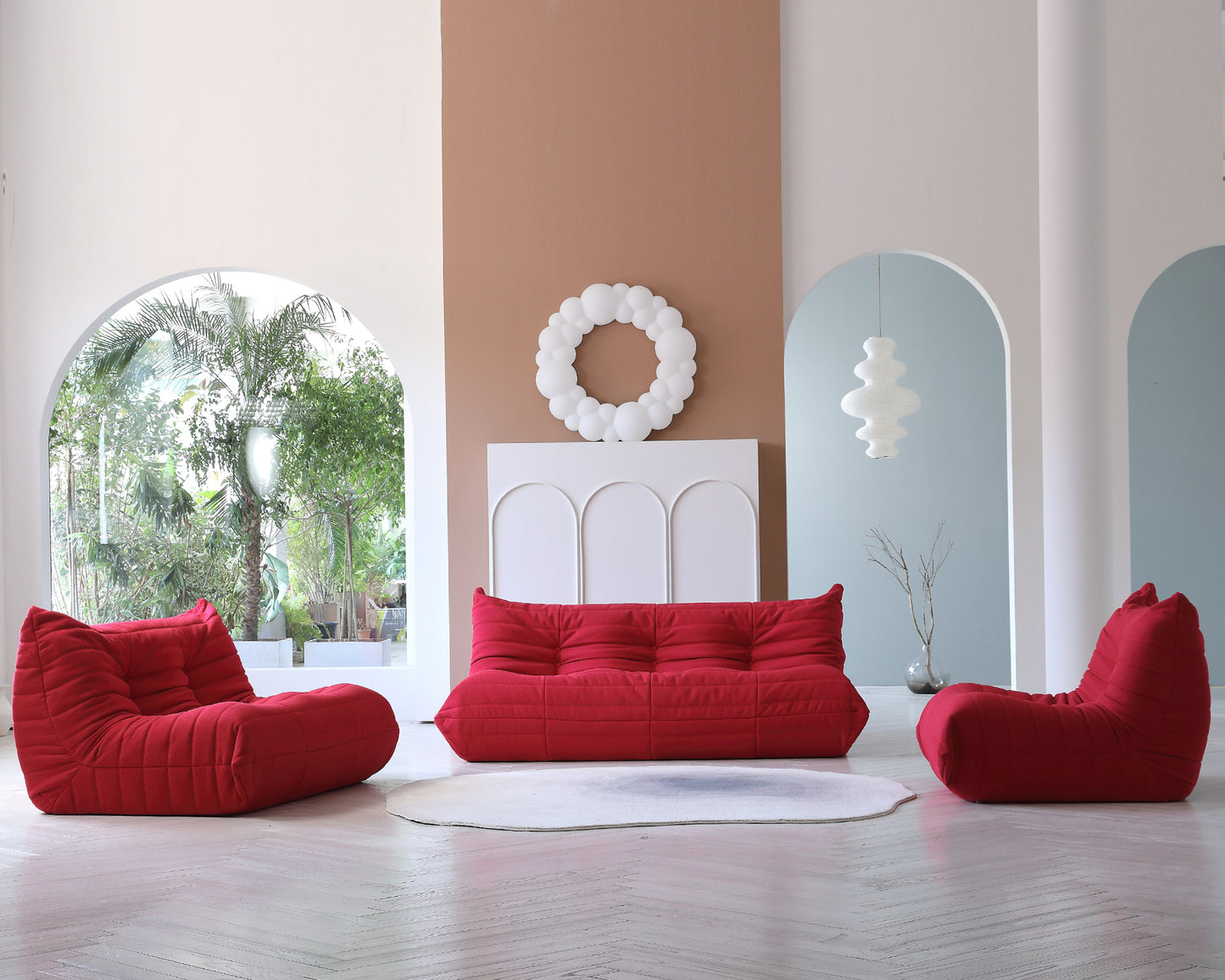 Modular Floor Sofa Set, a contemporary seating solution designed for ultimate comfort and style ..Red