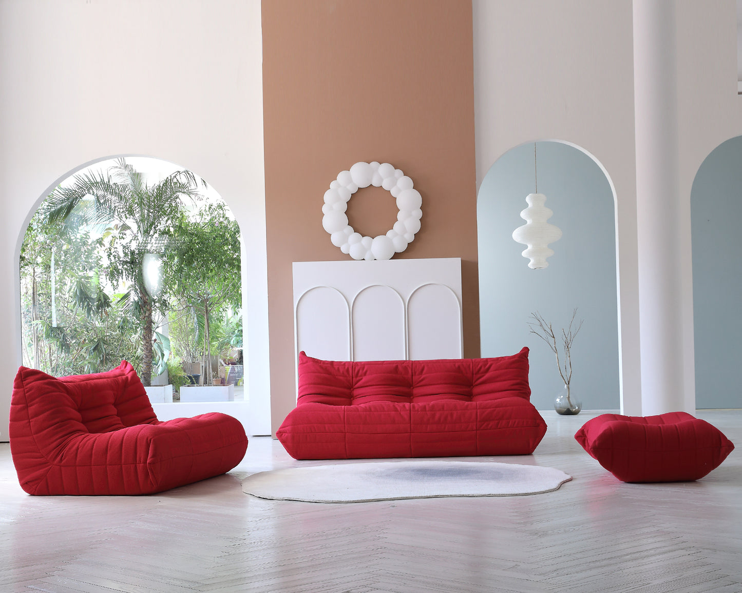 Modular Floor Sofa Set, a contemporary seating solution designed for ultimate comfort and style ..Red