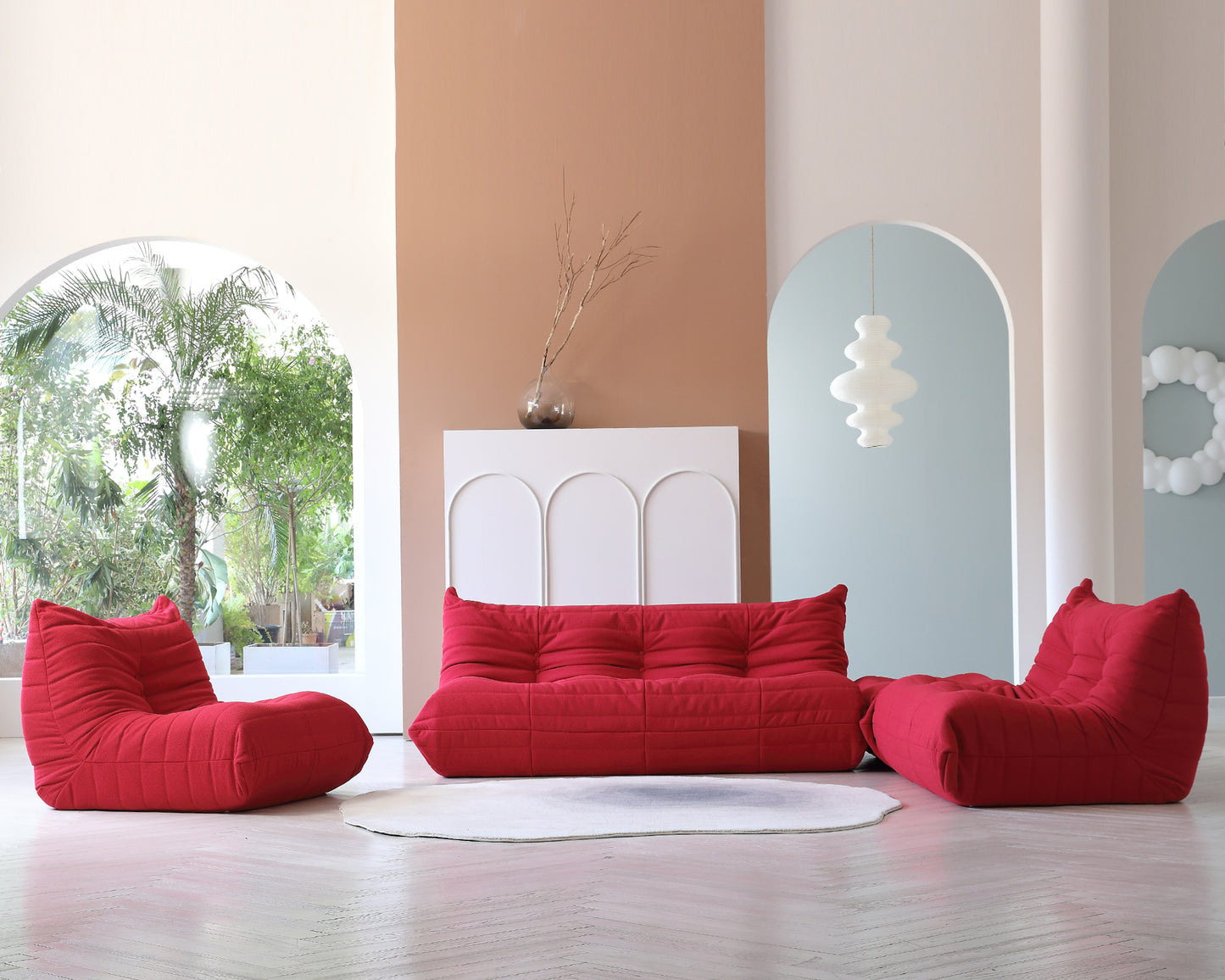Modular Floor Sofa Set, a contemporary seating solution designed for ultimate comfort and style ..Red