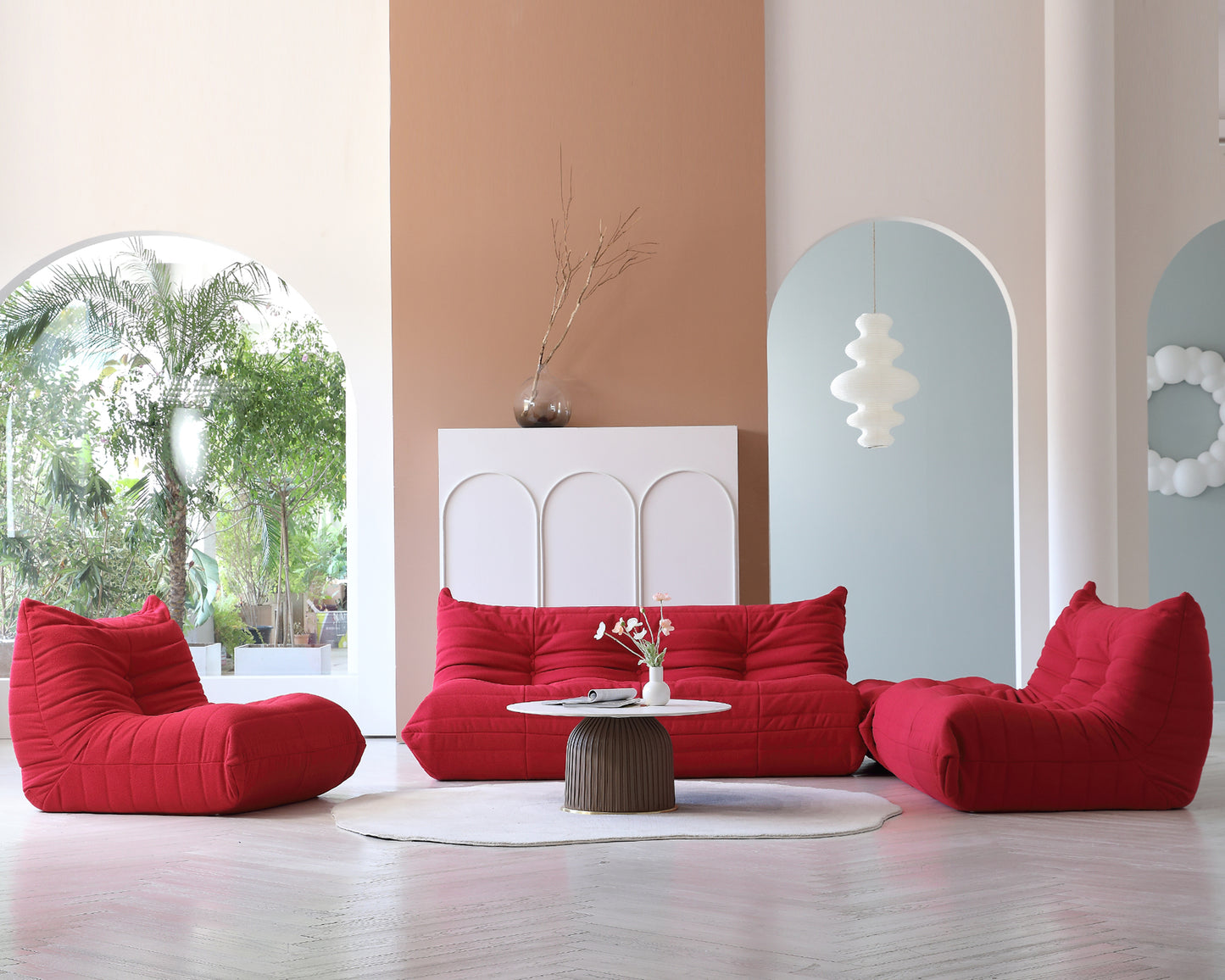Modular Floor Sofa Set, a contemporary seating solution designed for ultimate comfort and style ..Red