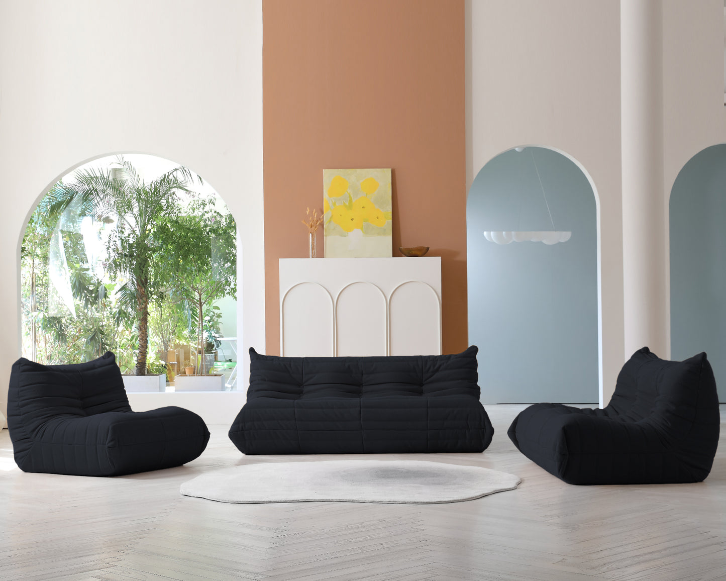 Modular Floor Sofa Set, a contemporary seating solution designed for ultimate comfort and style ..Black