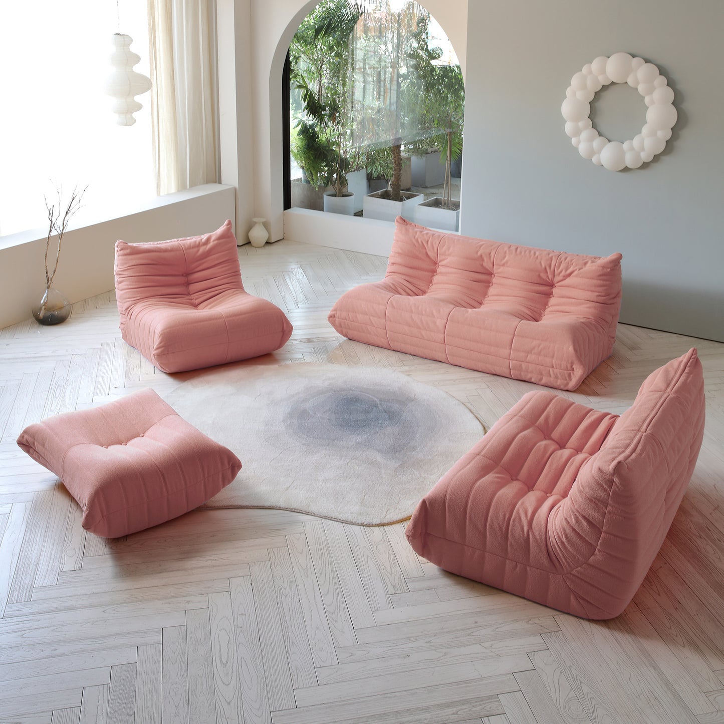Modular Floor Sofa Set, a contemporary seating solution designed for ultimate comfort and style ..Pink