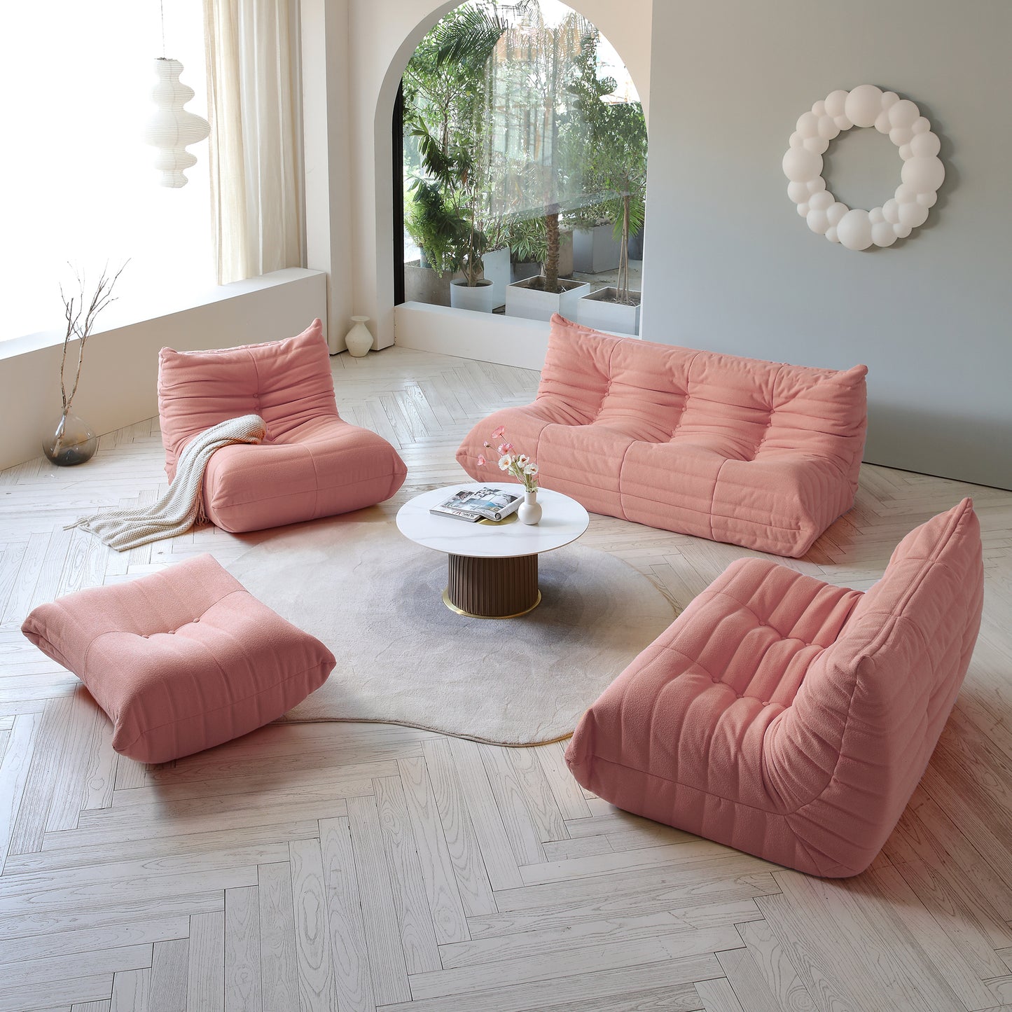 Modular Floor Sofa Set, a contemporary seating solution designed for ultimate comfort and style ..Pink