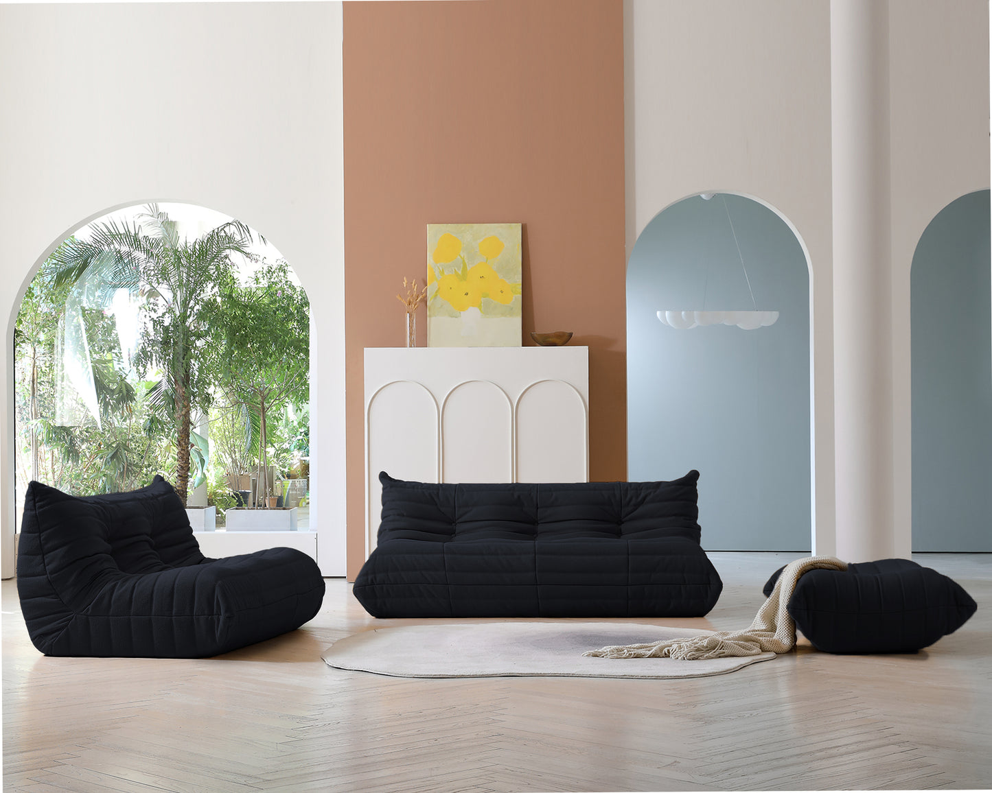 Modular Floor Sofa Set, a contemporary seating solution designed for ultimate comfort and style ..Black