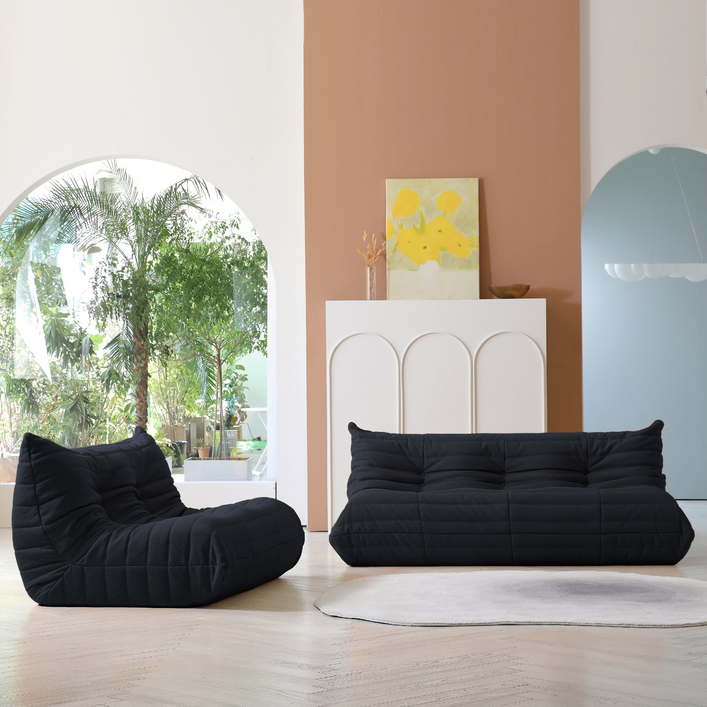 Modular Floor Sofa Set, a contemporary seating solution designed for ultimate comfort and style ..Black