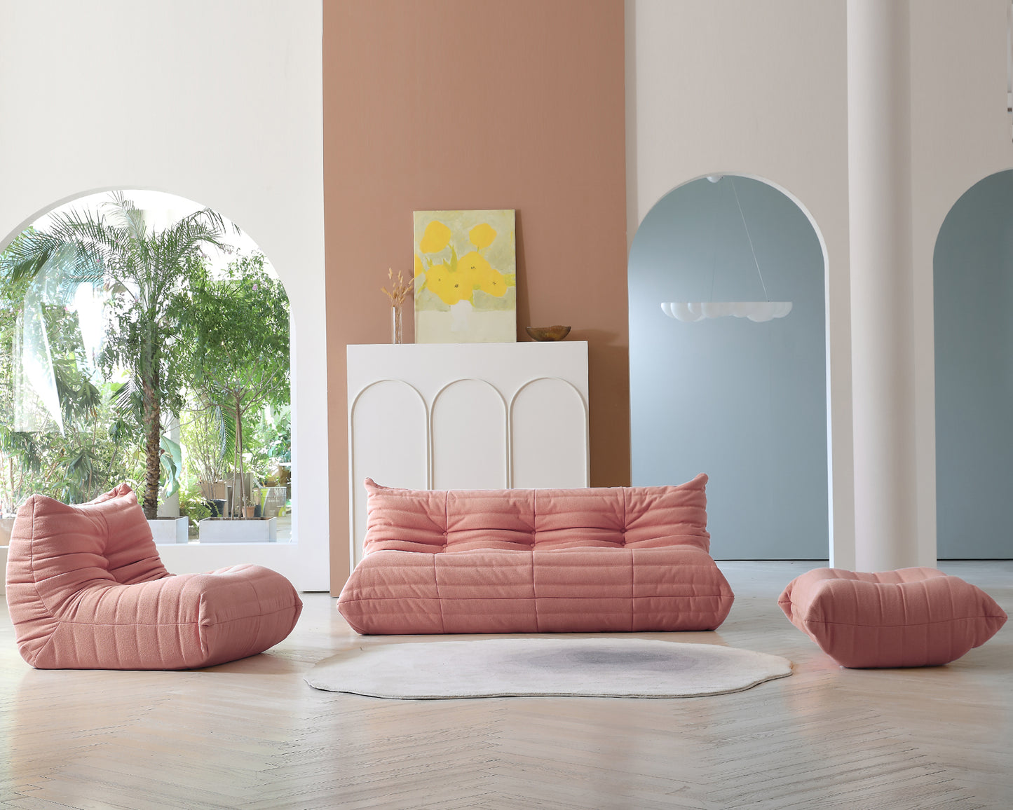 Modular Floor Sofa Set, a contemporary seating solution designed for ultimate comfort and style ..Pink