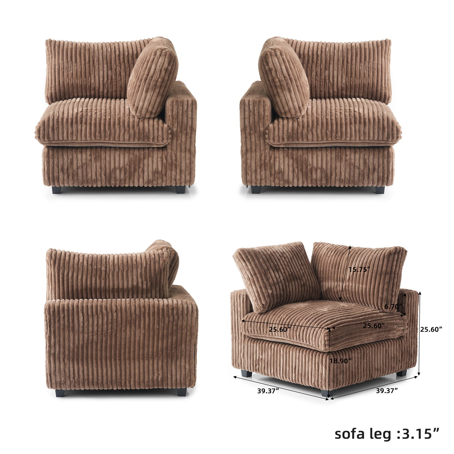 luxurious Corduroy Sectional Sofa Set is crafted with a wooden frame and sponge filling, offering durability and comfort. Its modular design and modern style make it versatile for various settings like living rooms, villas, or hotels.