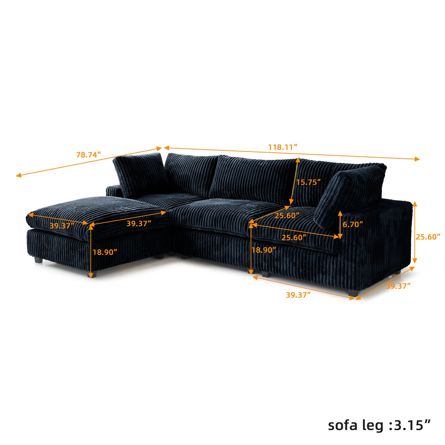 luxurious Corduroy Sectional Sofa Set is crafted with a wooden frame and sponge filling, offering durability and comfort. Its modular design and modern style make it versatile for various settings like living rooms, villas, or hotels. (Copy)