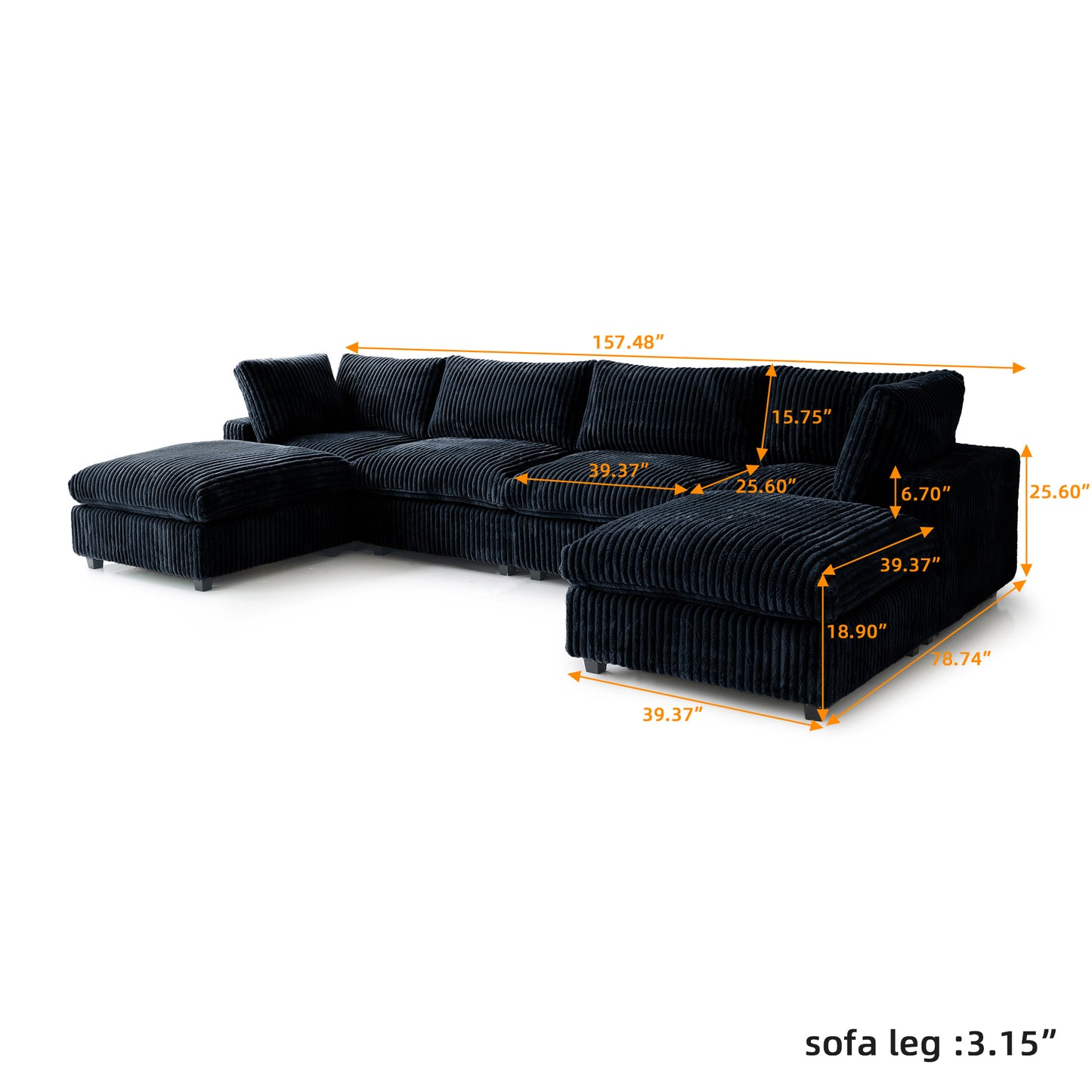 luxurious Corduroy Sectional Sofa Set is crafted with a wooden frame and sponge filling, offering durability and comfort. Its modular design and modern style make it versatile for various settings like living rooms, villas, or hotels. (Copy)