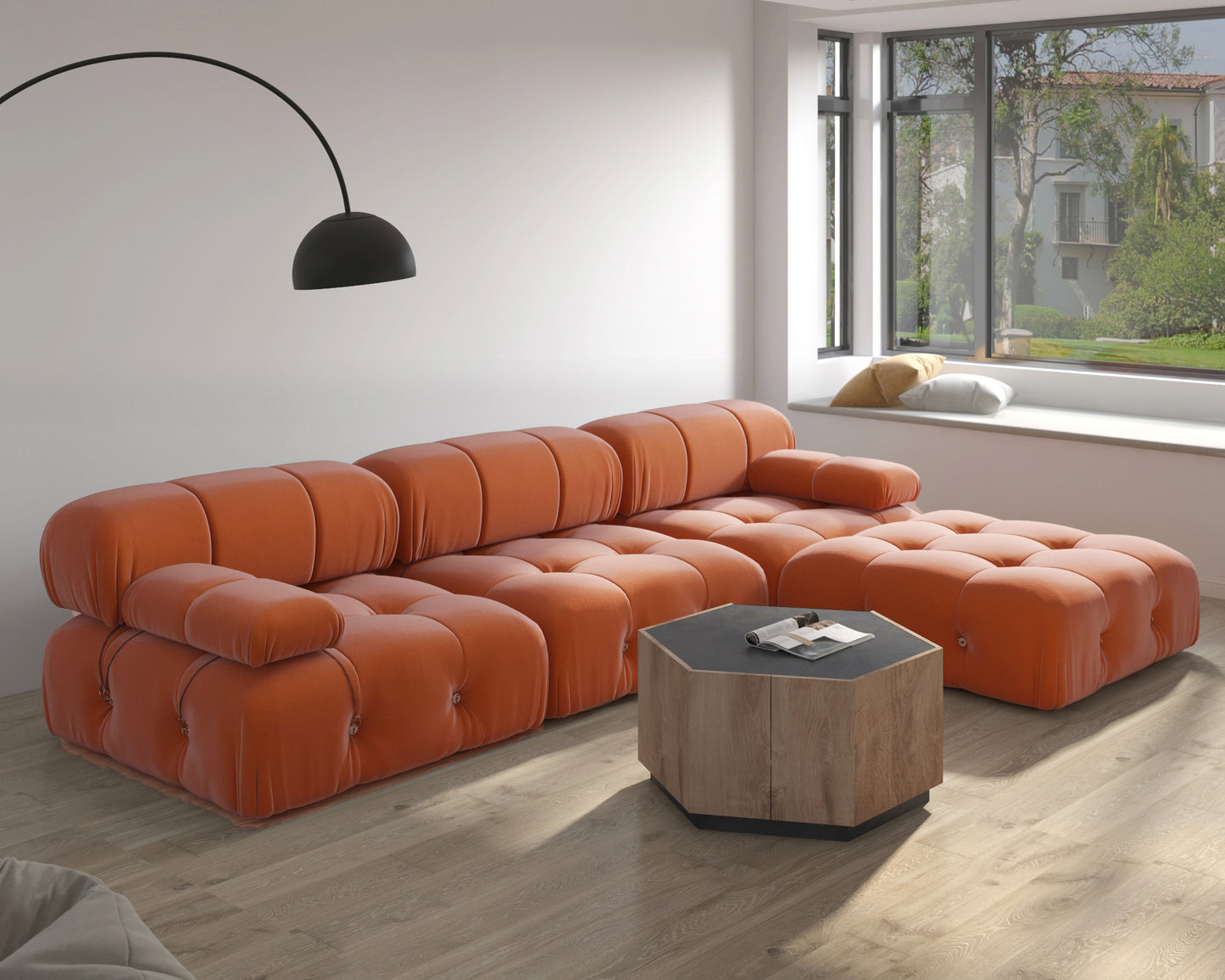 Atunus SF-105 Mario Bellini L-Shaped Velvet Modular Sectional Sofa