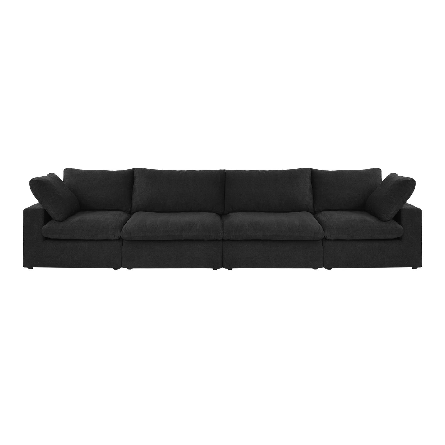 luxurious Corduroy Sectional Sofa Set (Black) is crafted with a wooden frame and sponge filling, offering durability and comfort. Its modular design and modern style make it versatile for various settings like living rooms, villas, or hotels.