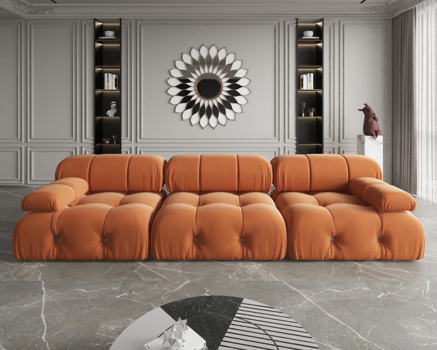 Atunus SF-105 Mario Bellini L-Shaped Velvet Modular Sectional Sofa