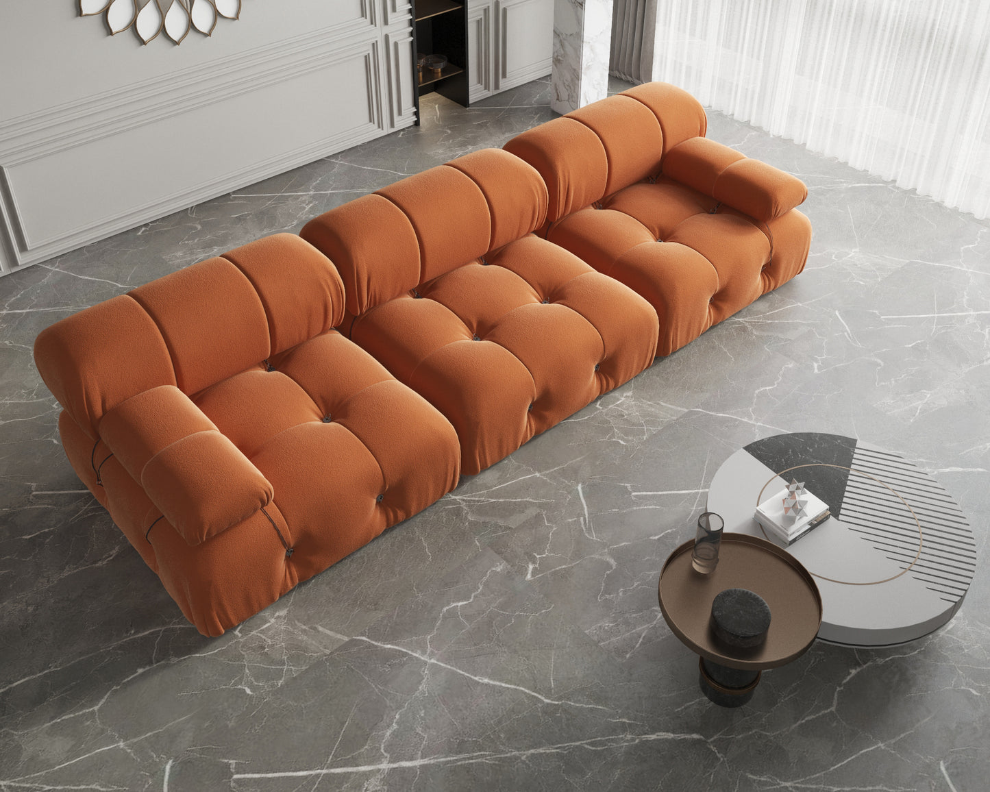Atunus SF-105 Mario Bellini L-Shaped Velvet Modular Sectional Sofa