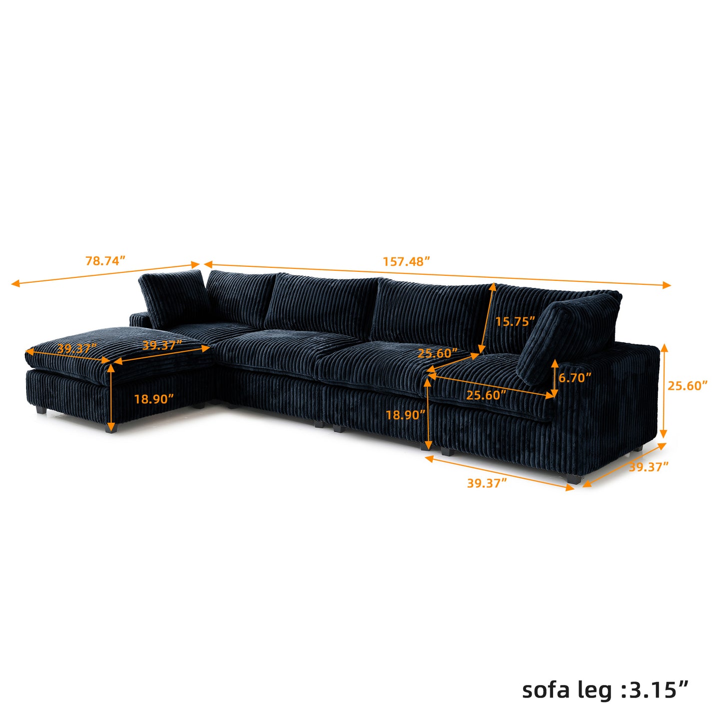 luxurious Corduroy Sectional Sofa Set is crafted with a wooden frame and sponge filling, offering durability and comfort. Its modular design and modern style make it versatile for various settings like living rooms, villas, or hotels. (Copy)
