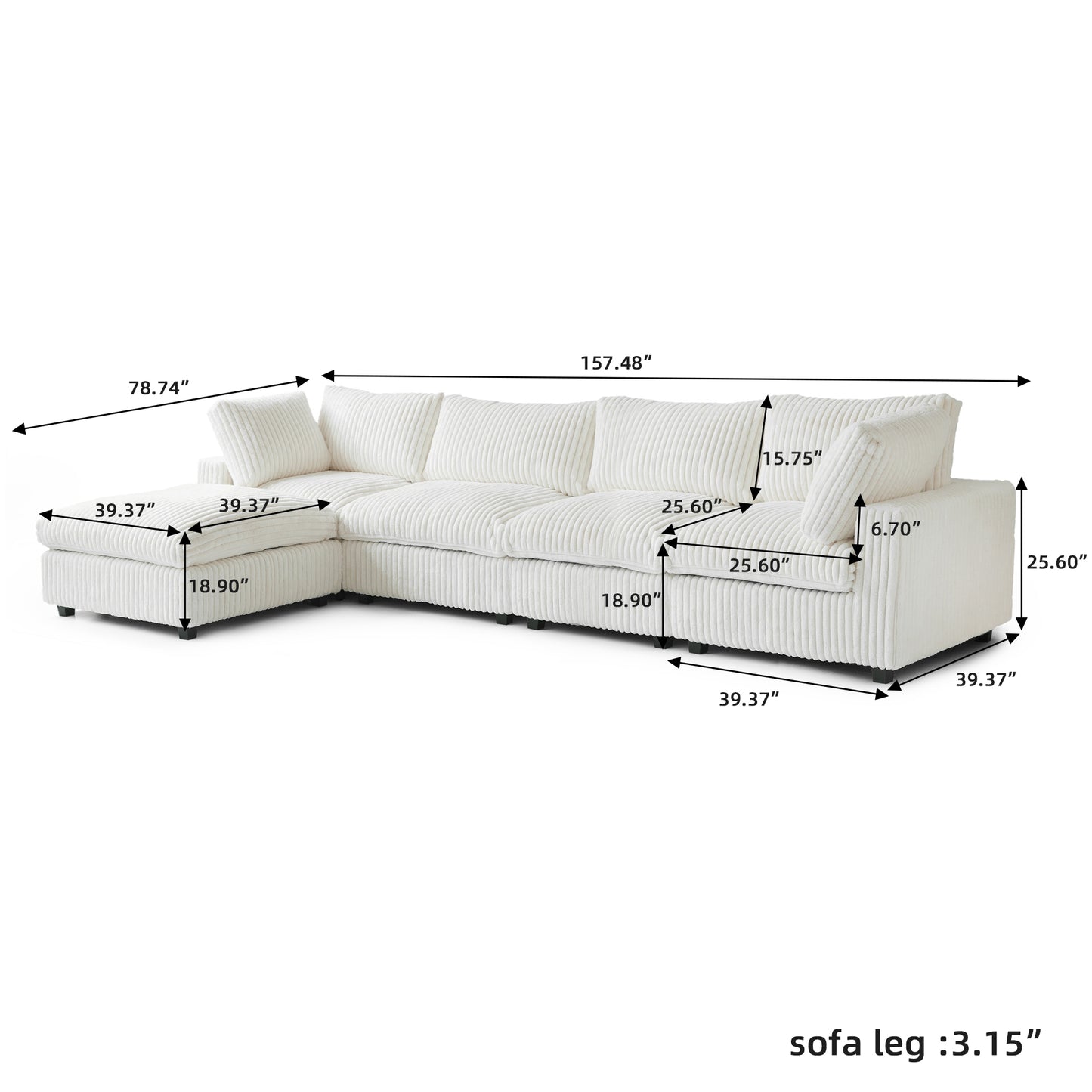 luxurious Corduroy Sectional Sofa Set is crafted with a wooden frame and sponge filling, offering durability and comfort. Its modular design and modern style make it versatile for various settings like living rooms, villas, or hotels.