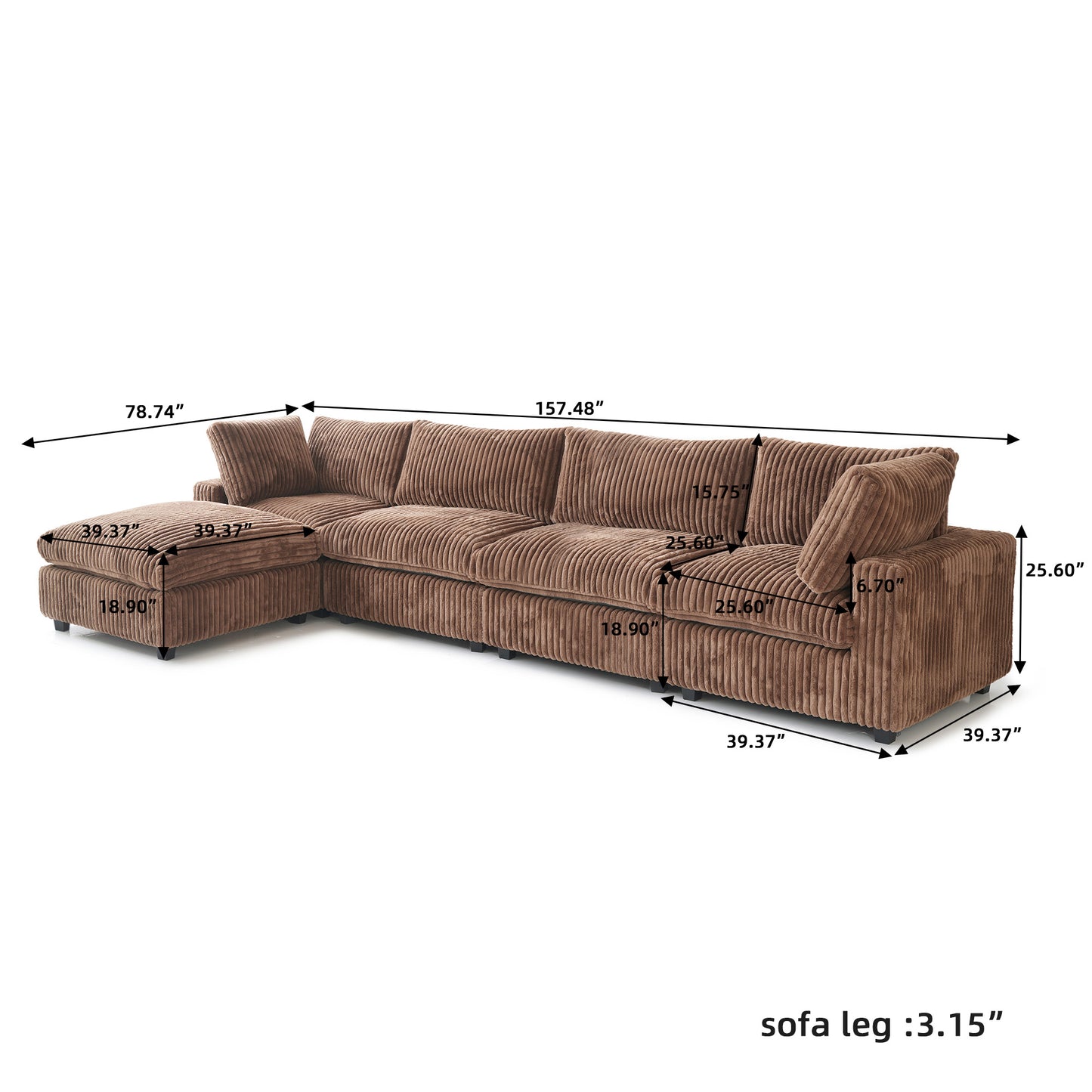 luxurious Corduroy Sectional Sofa Set is crafted with a wooden frame and sponge filling, offering durability and comfort. Its modular design and modern style make it versatile for various settings like living rooms, villas, or hotels.