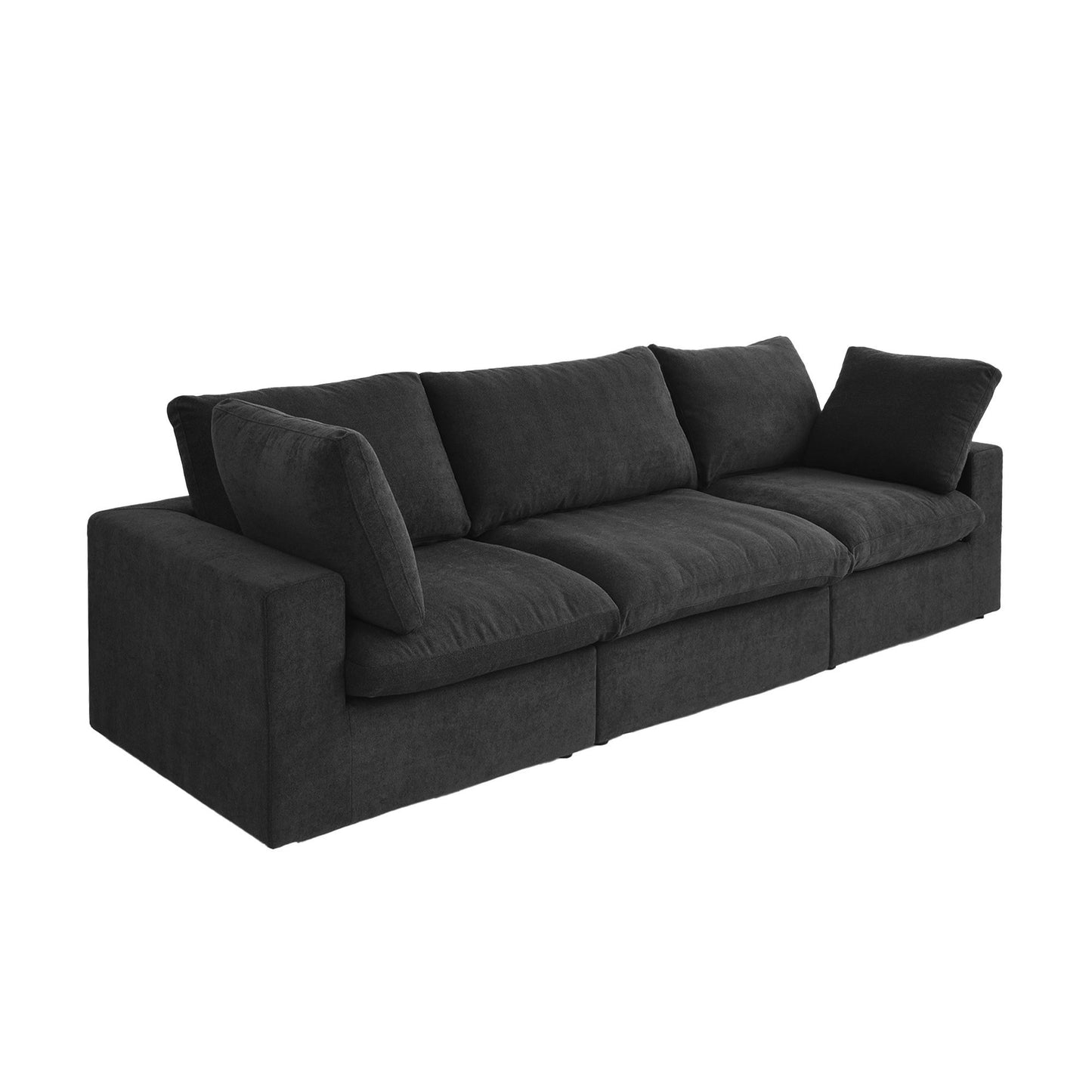 luxurious Corduroy Sectional Sofa Set (Black) is crafted with a wooden frame and sponge filling, offering durability and comfort. Its modular design and modern style make it versatile for various settings like living rooms, villas, or hotels.