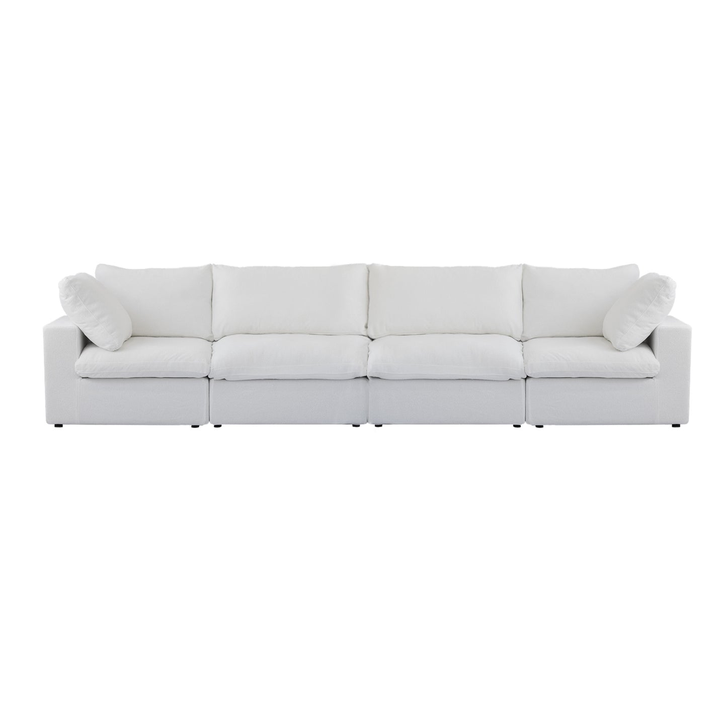 luxurious Corduroy Sectional Sofa Set (White) is crafted with a wooden frame and sponge filling, offering durability and comfort. Its modular design and modern style make it versatile for various settings like living rooms, villas, or hotels.