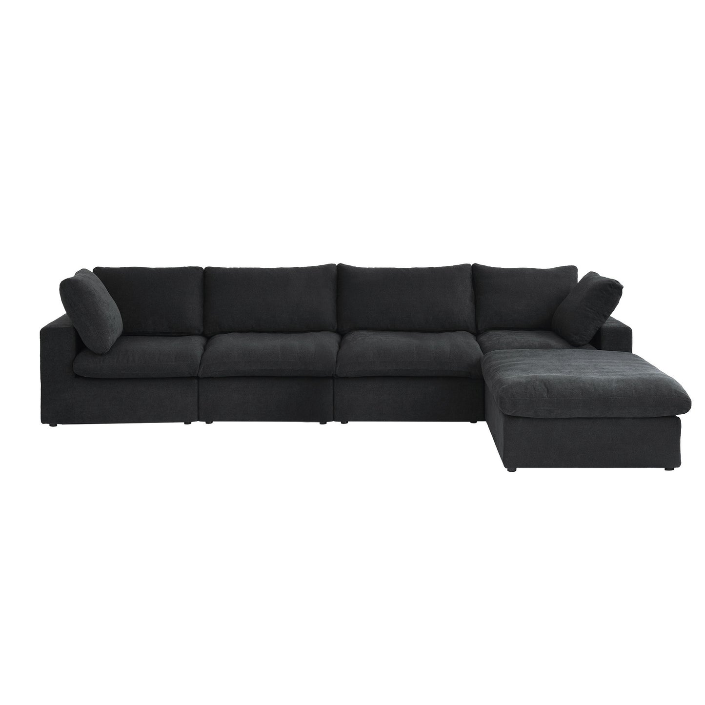 luxurious Corduroy Sectional Sofa Set (Black) is crafted with a wooden frame and sponge filling, offering durability and comfort. Its modular design and modern style make it versatile for various settings like living rooms, villas, or hotels.