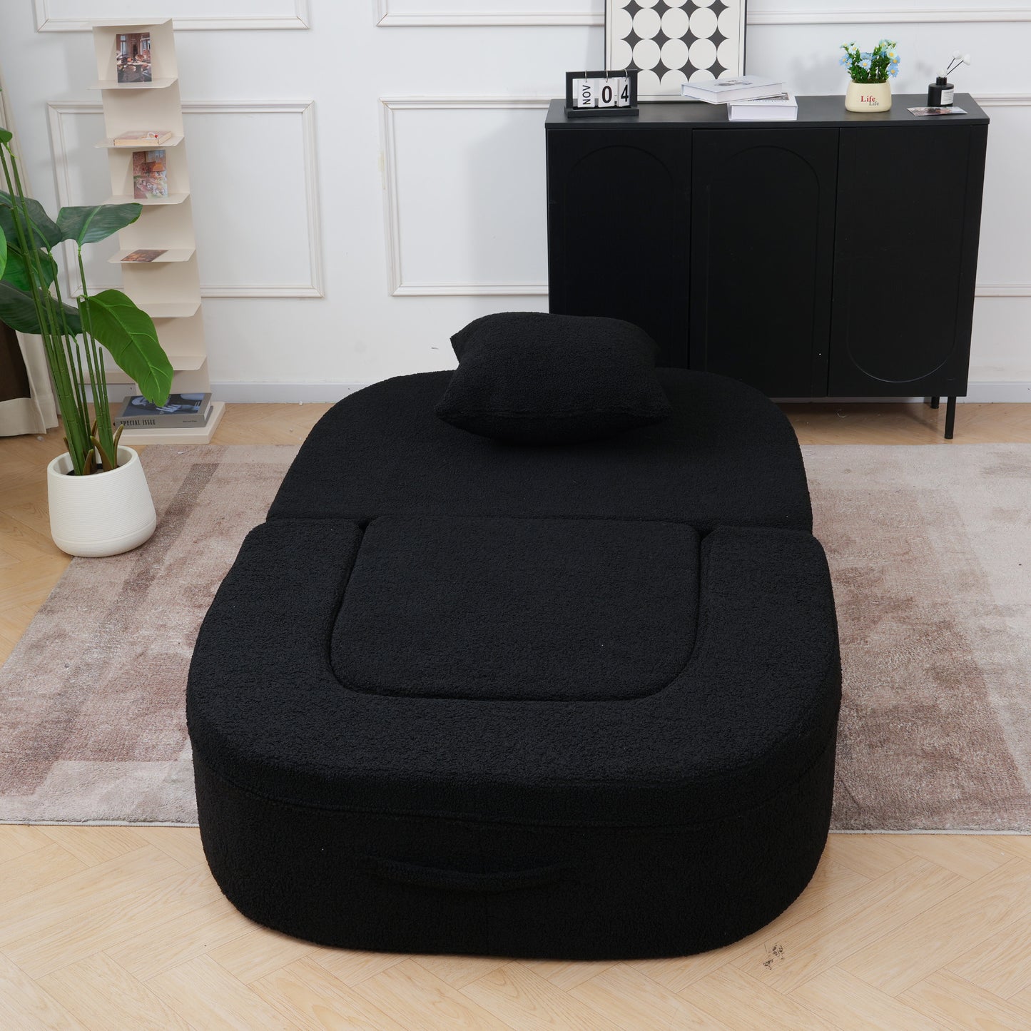 Luxury Oval Teddy Bouclé Folding Single Sofa Bed by Atunus