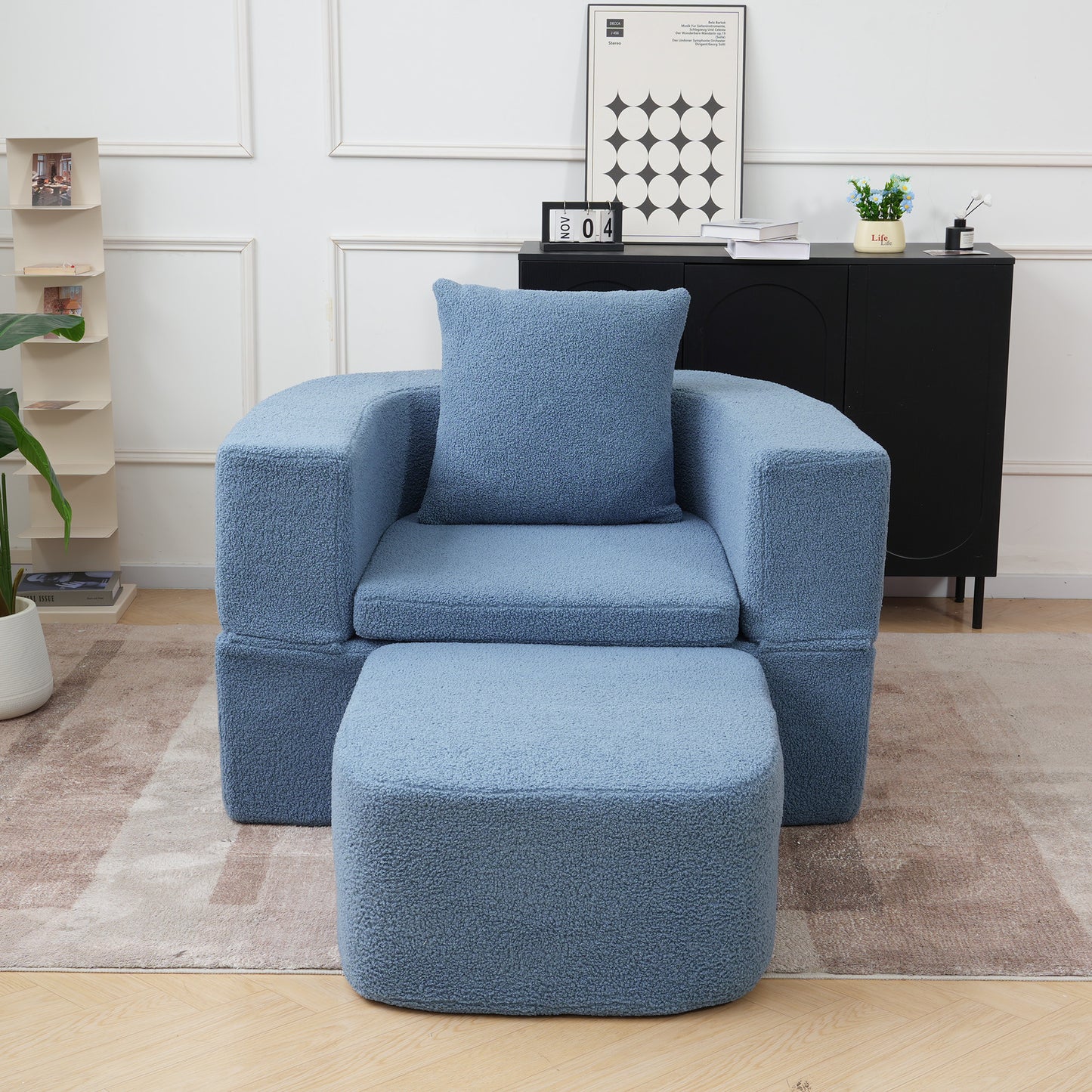 Luxury Oval Teddy Bouclé Folding Single Sofa Bed by Atunus