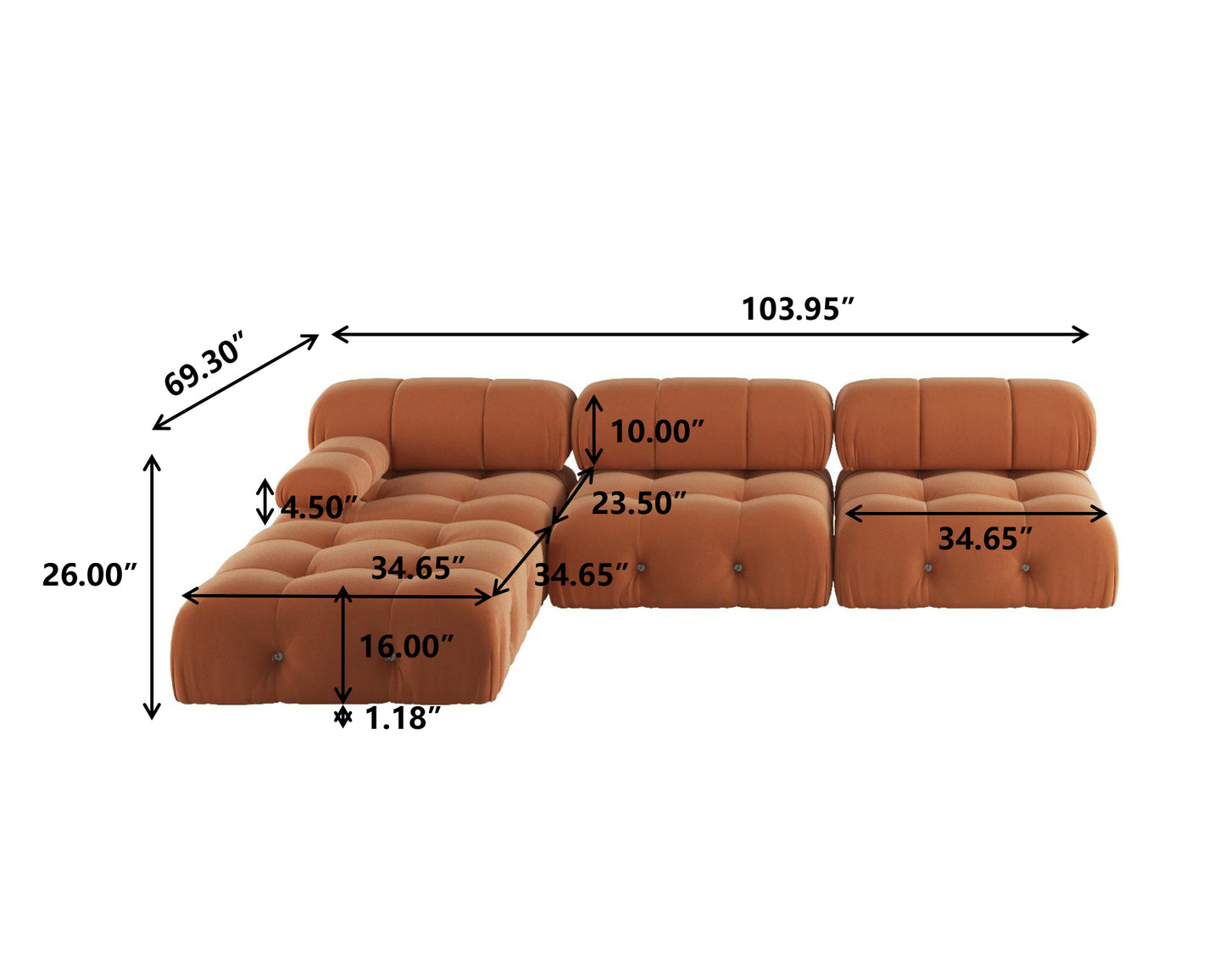 Atunus SF-105 Mario Bellini L-Shaped Velvet Modular Sectional Sofa