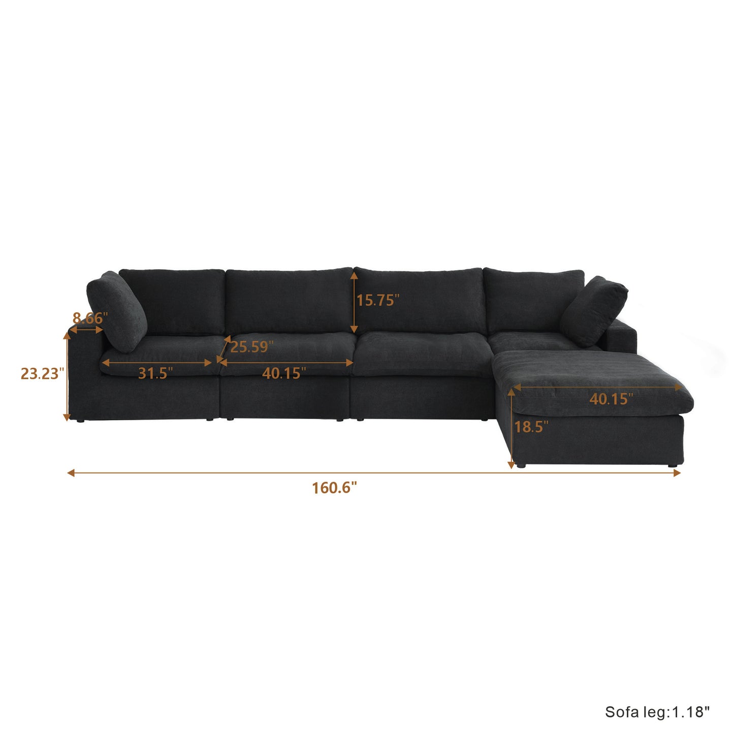 luxurious Corduroy Sectional Sofa Set (Black) is crafted with a wooden frame and sponge filling, offering durability and comfort. Its modular design and modern style make it versatile for various settings like living rooms, villas, or hotels.