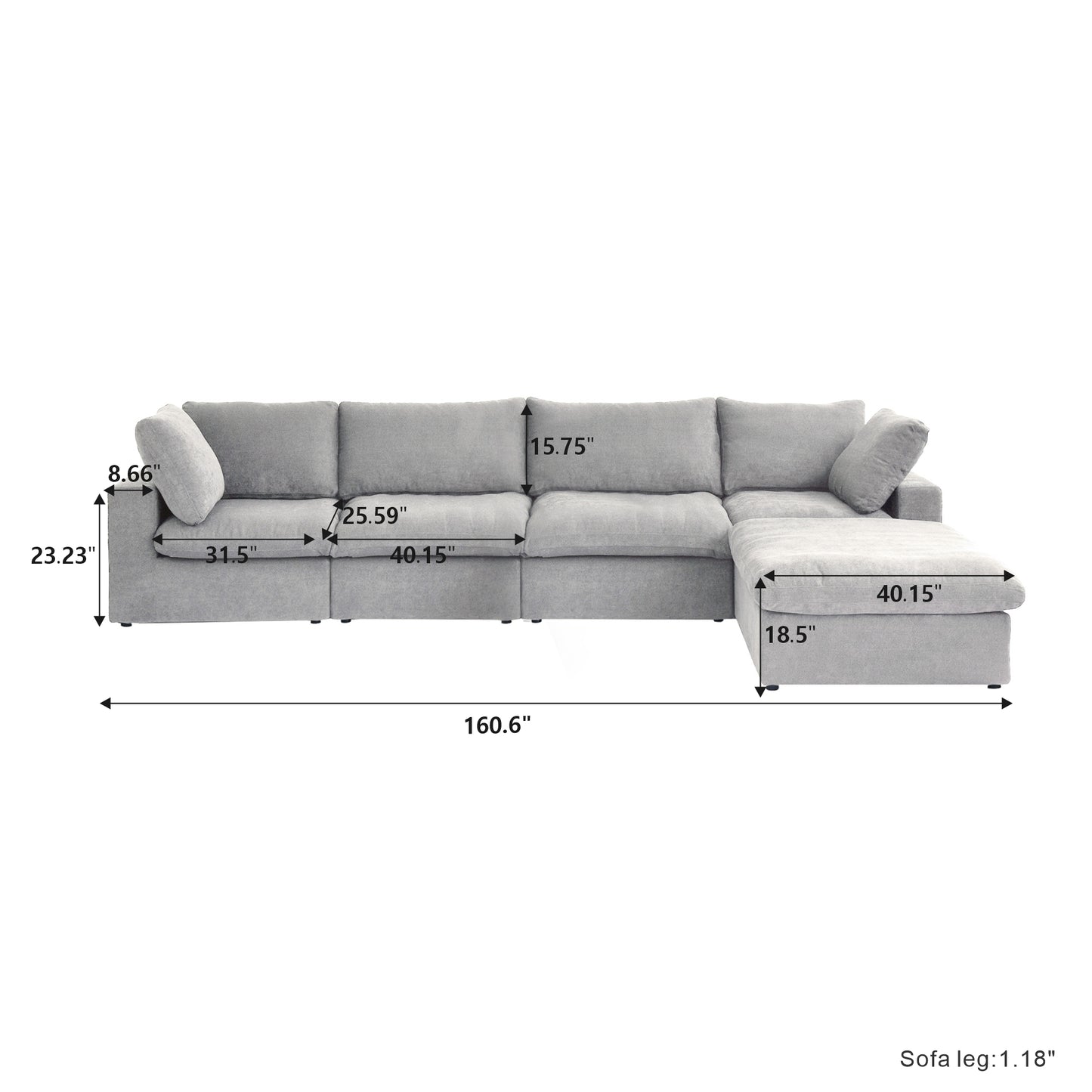 luxurious Corduroy Sectional Sofa Set (Gray) is crafted with a wooden frame and sponge filling, offering durability and comfort. Its modular design and modern style make it versatile for various settings like living rooms, villas, or hotels.