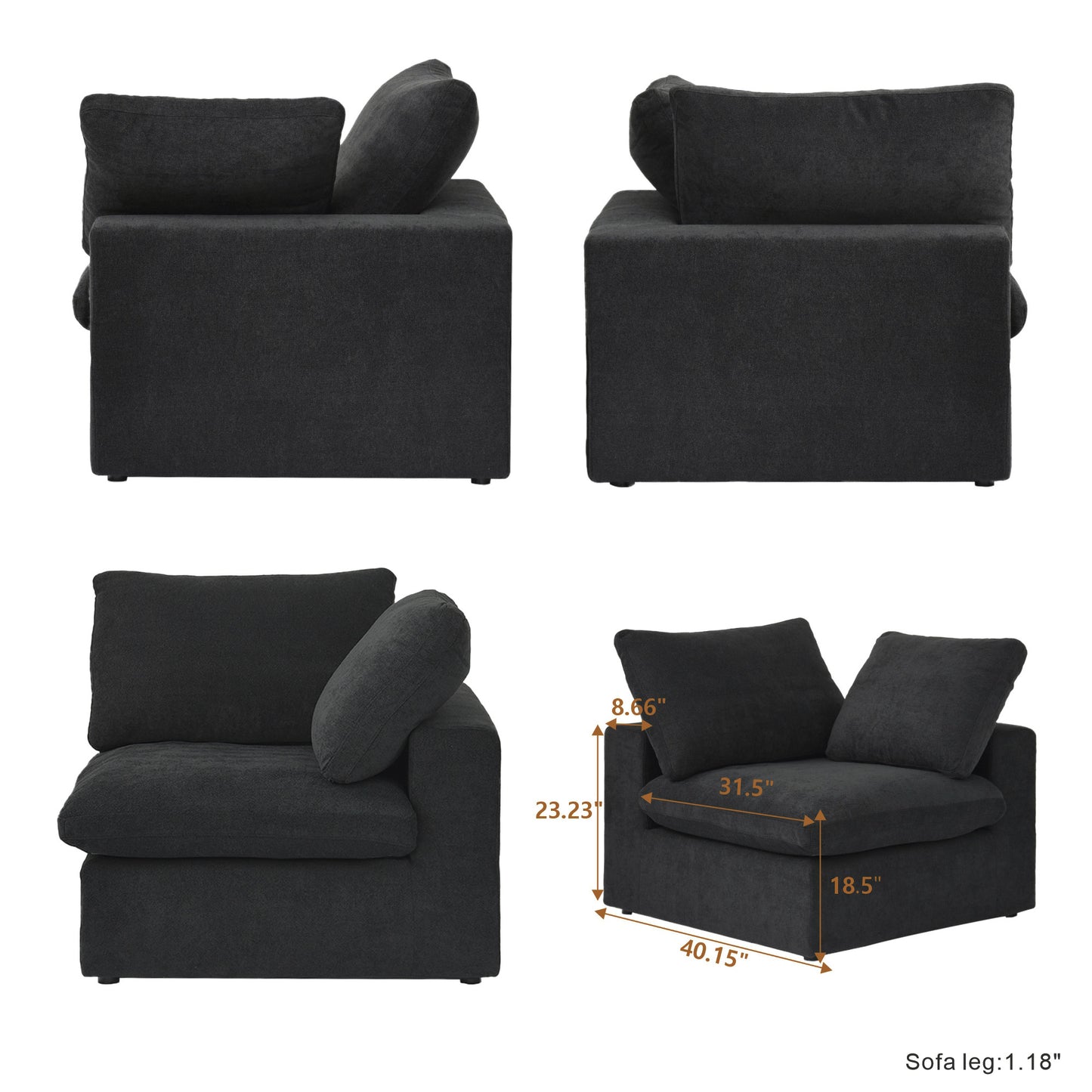 luxurious Corduroy Sectional Sofa Set (Black) is crafted with a wooden frame and sponge filling, offering durability and comfort. Its modular design and modern style make it versatile for various settings like living rooms, villas, or hotels.