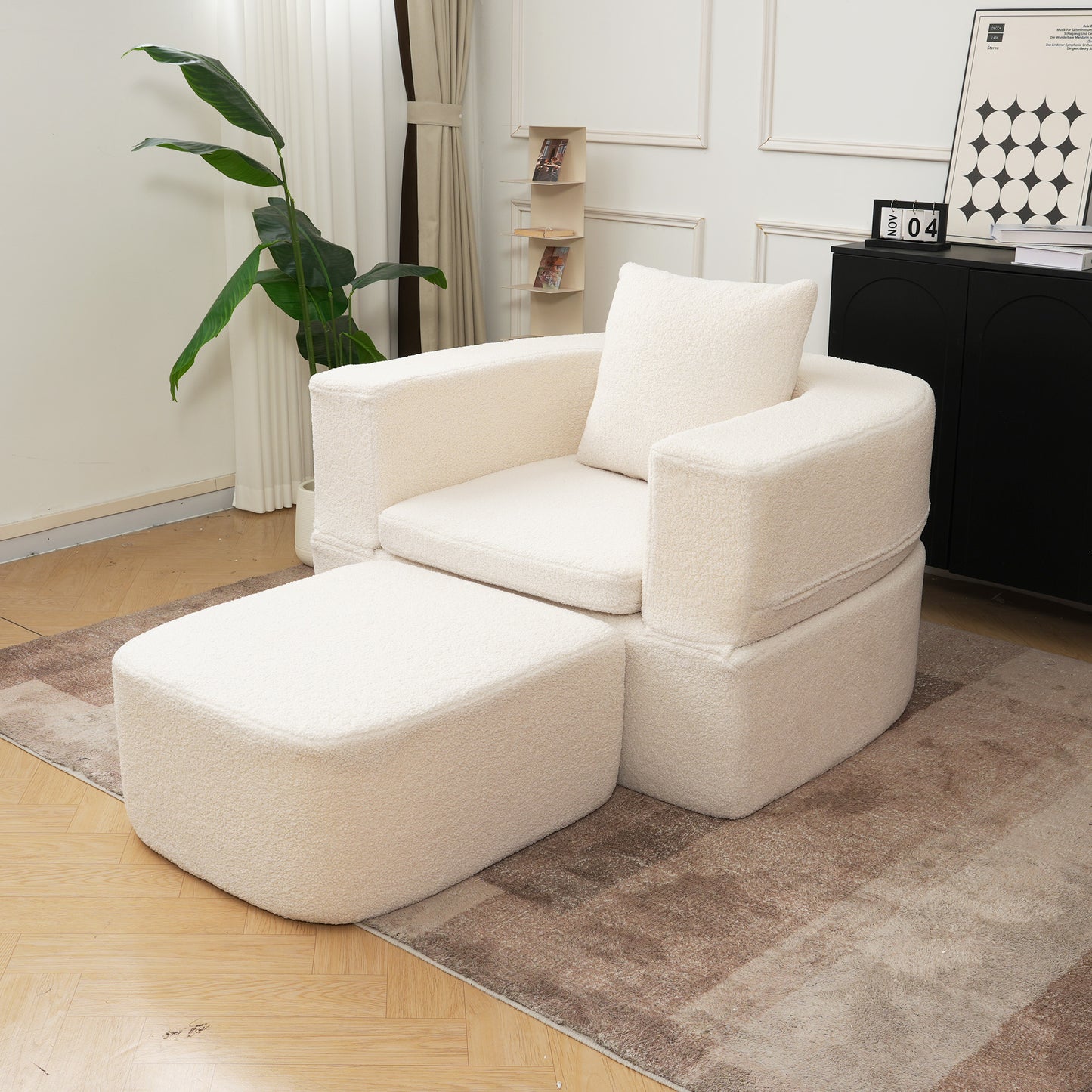 Luxury Oval Teddy Bouclé Folding Single Sofa Bed by Atunus