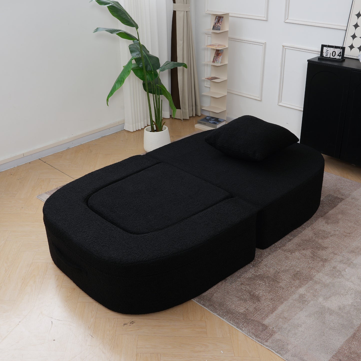 Luxury Oval Teddy Bouclé Folding Single Sofa Bed by Atunus