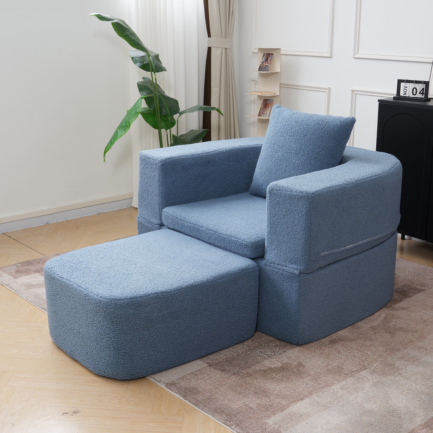 Luxury Oval Teddy Bouclé Folding Single Sofa Bed by Atunus
