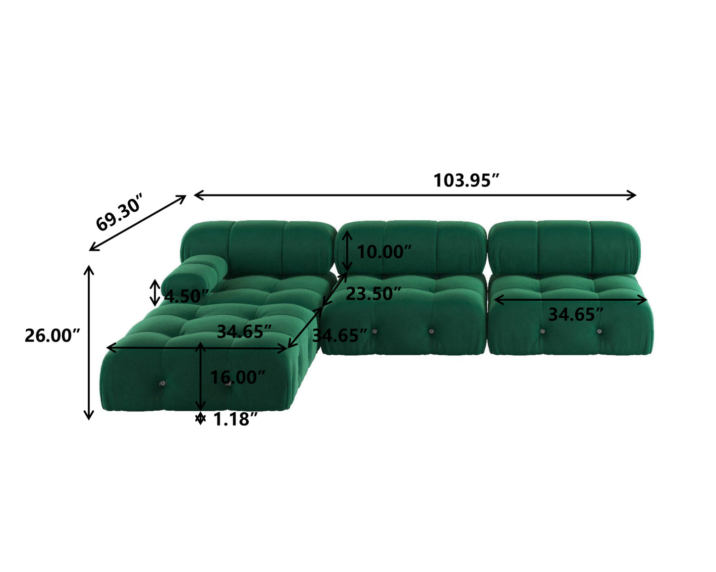 Atunus SF-105 Mario Bellini L-Shaped Velvet Modular Sectional Sofa