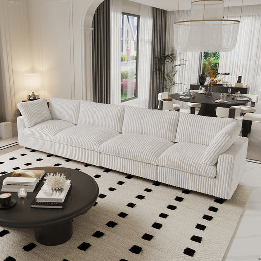 luxurious Corduroy Sectional Sofa Set is crafted with a wooden frame and sponge filling, offering durability and comfort. Its modular design and modern style make it versatile for various settings like living rooms, villas, or hotels.