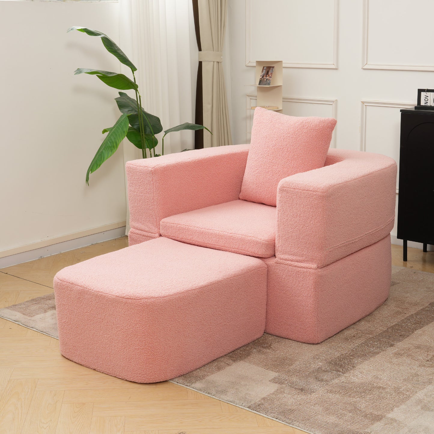 Luxury Oval Teddy Bouclé Folding Single Sofa Bed by Atunus