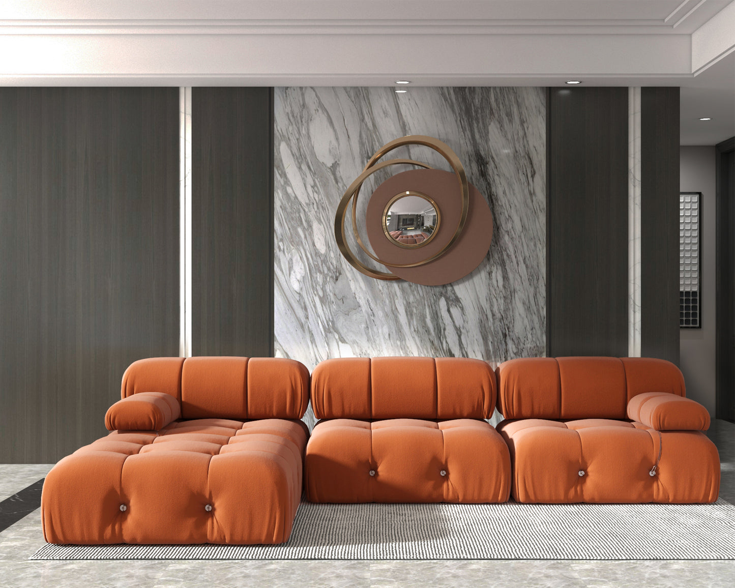 Atunus SF-105 Mario Bellini L-Shaped Velvet Modular Sectional Sofa
