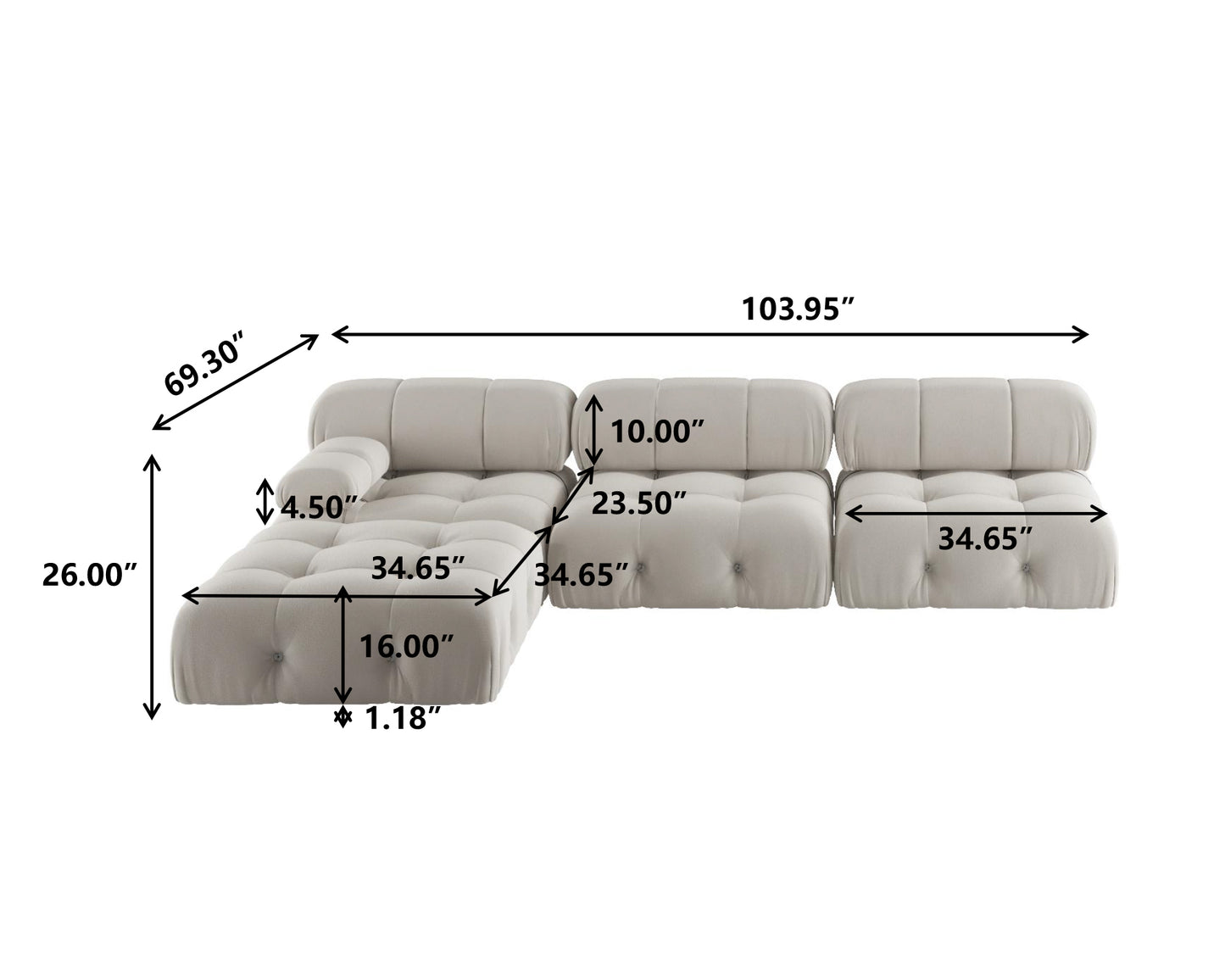 Atunus SF-105 Mario Bellini L-Shaped Velvet Modular Sectional Sofa