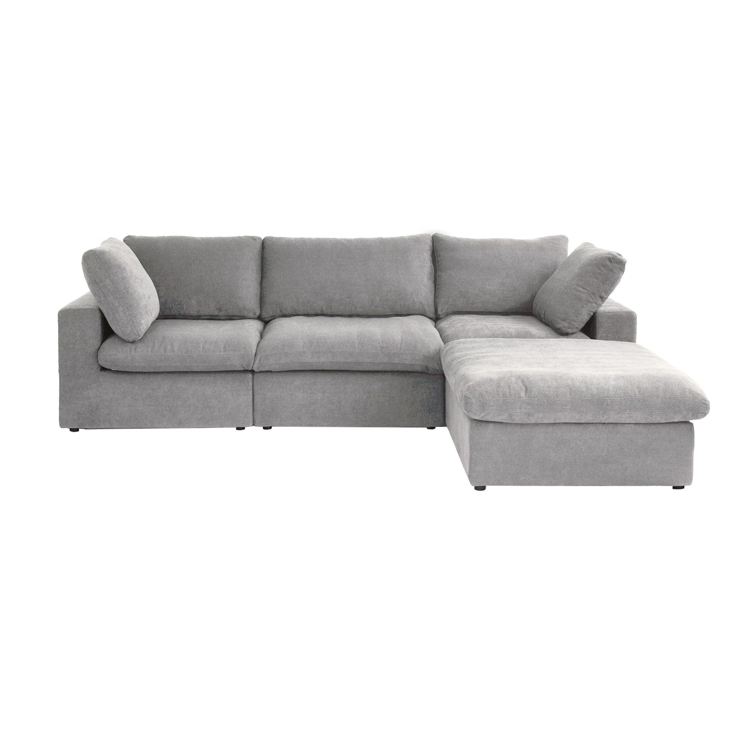 luxurious Corduroy Sectional Sofa Set (Gray) is crafted with a wooden frame and sponge filling, offering durability and comfort. Its modular design and modern style make it versatile for various settings like living rooms, villas, or hotels.