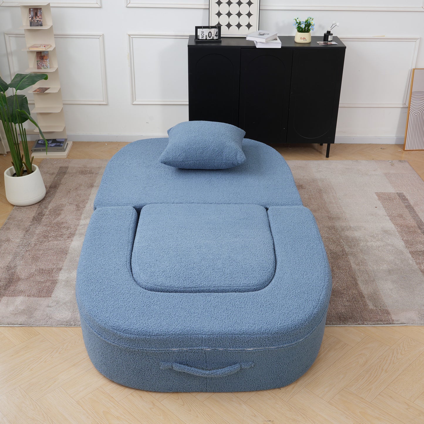 Luxury Oval Teddy Bouclé Folding Single Sofa Bed by Atunus