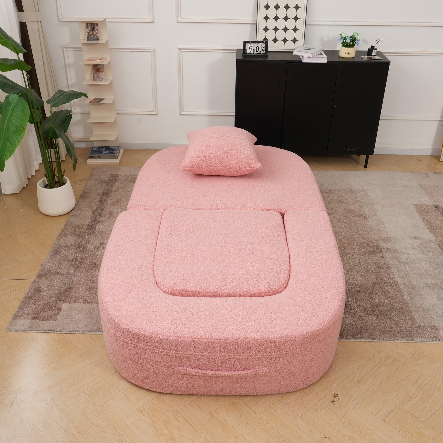 Luxury Oval Teddy Bouclé Folding Single Sofa Bed by Atunus