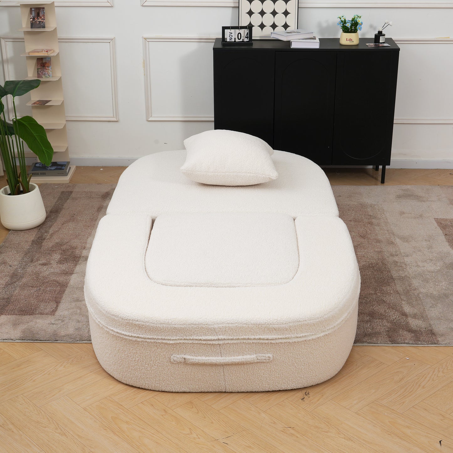 Luxury Oval Teddy Bouclé Folding Single Sofa Bed by Atunus
