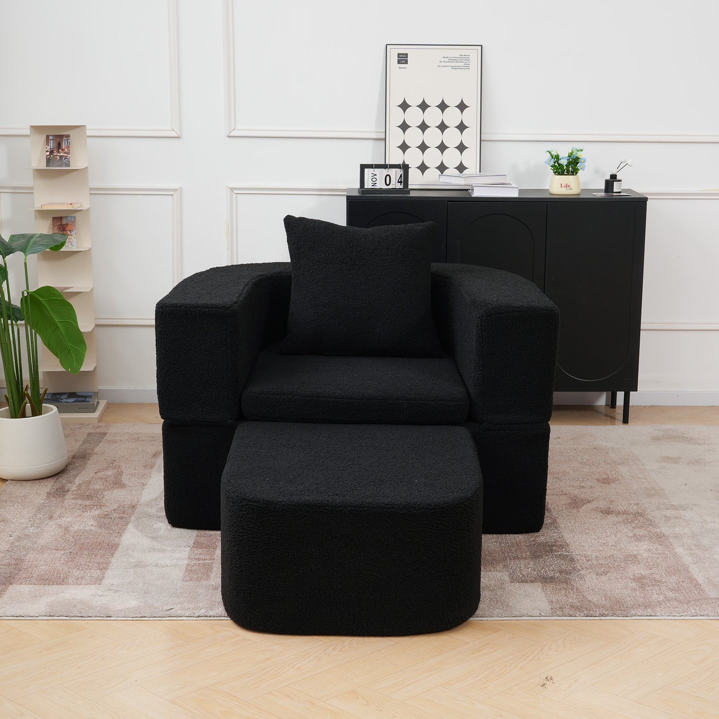 Luxury Oval Teddy Bouclé Folding Single Sofa Bed by Atunus