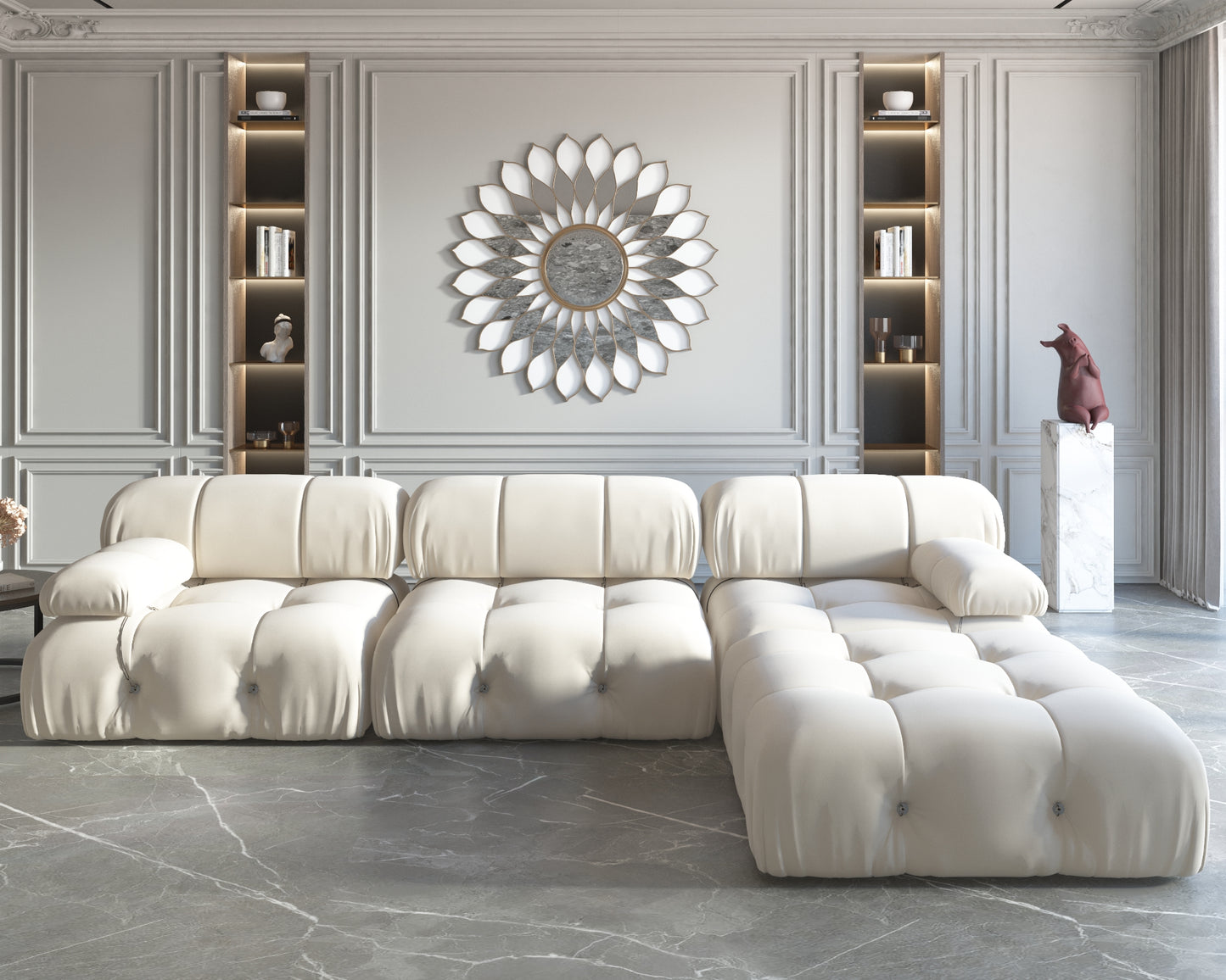 Atunus SF-105 Mario Bellini L-Shaped Velvet Modular Sectional Sofa