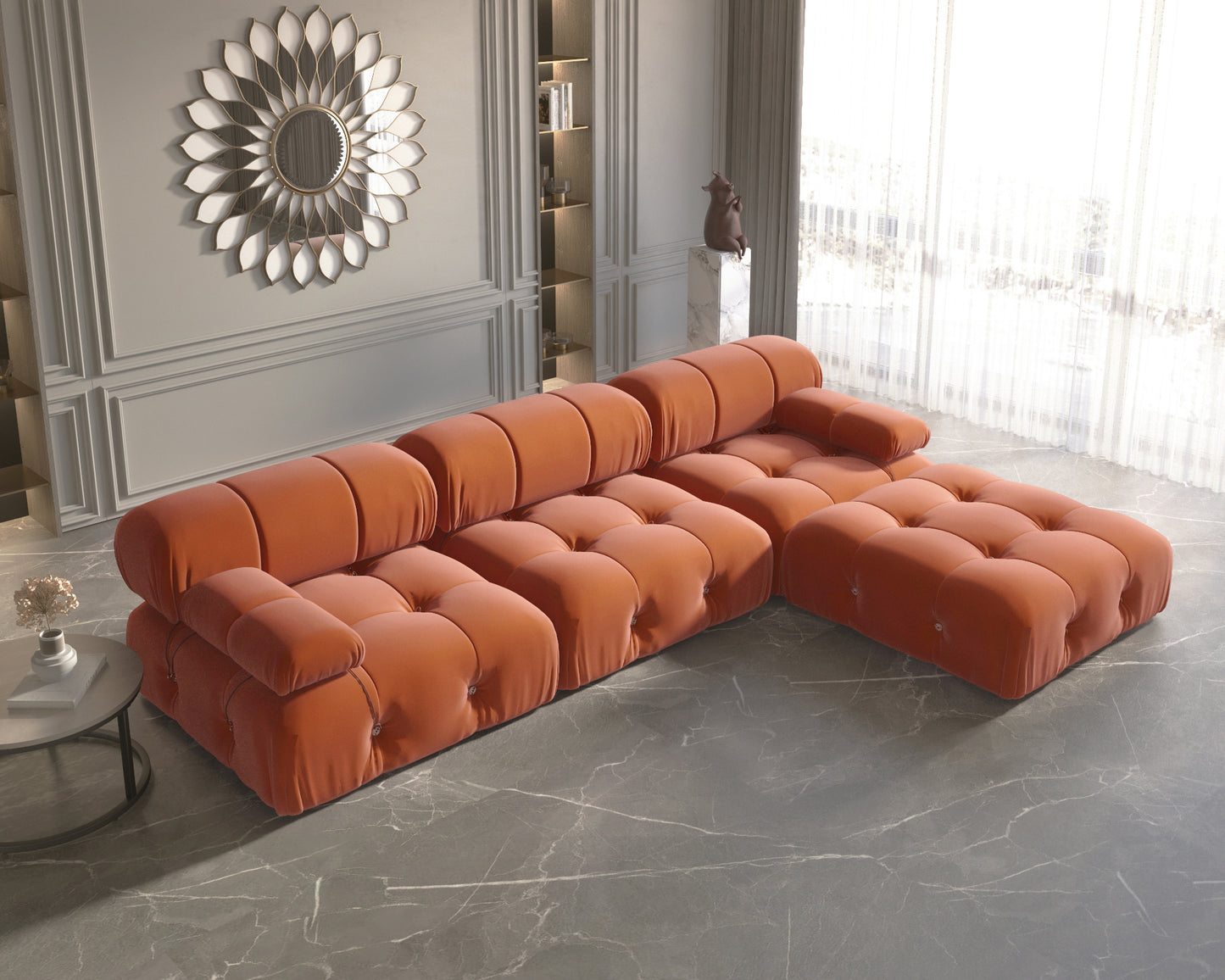 Atunus SF-105 Mario Bellini L-Shaped Velvet Modular Sectional Sofa