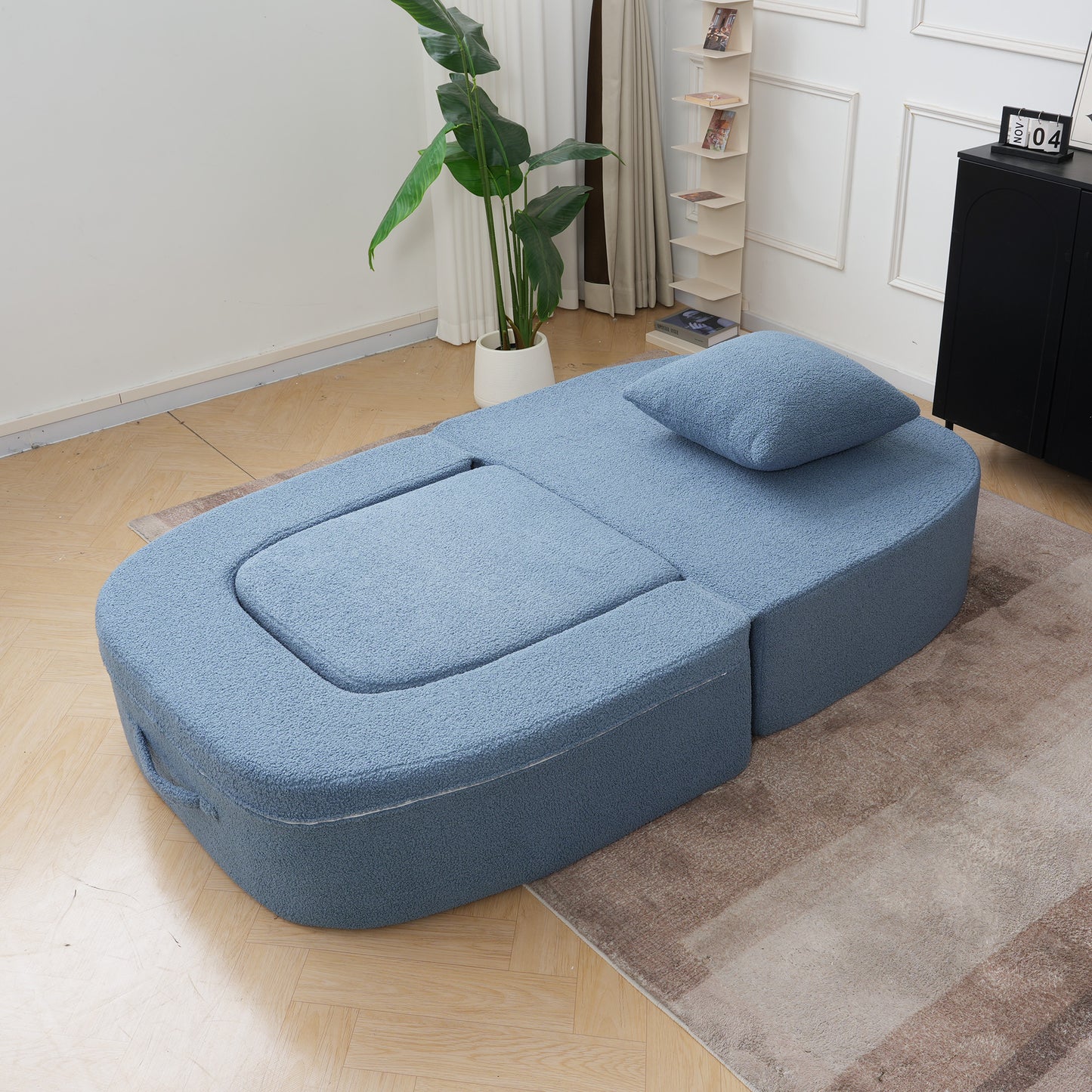 Luxury Oval Teddy Bouclé Folding Single Sofa Bed by Atunus