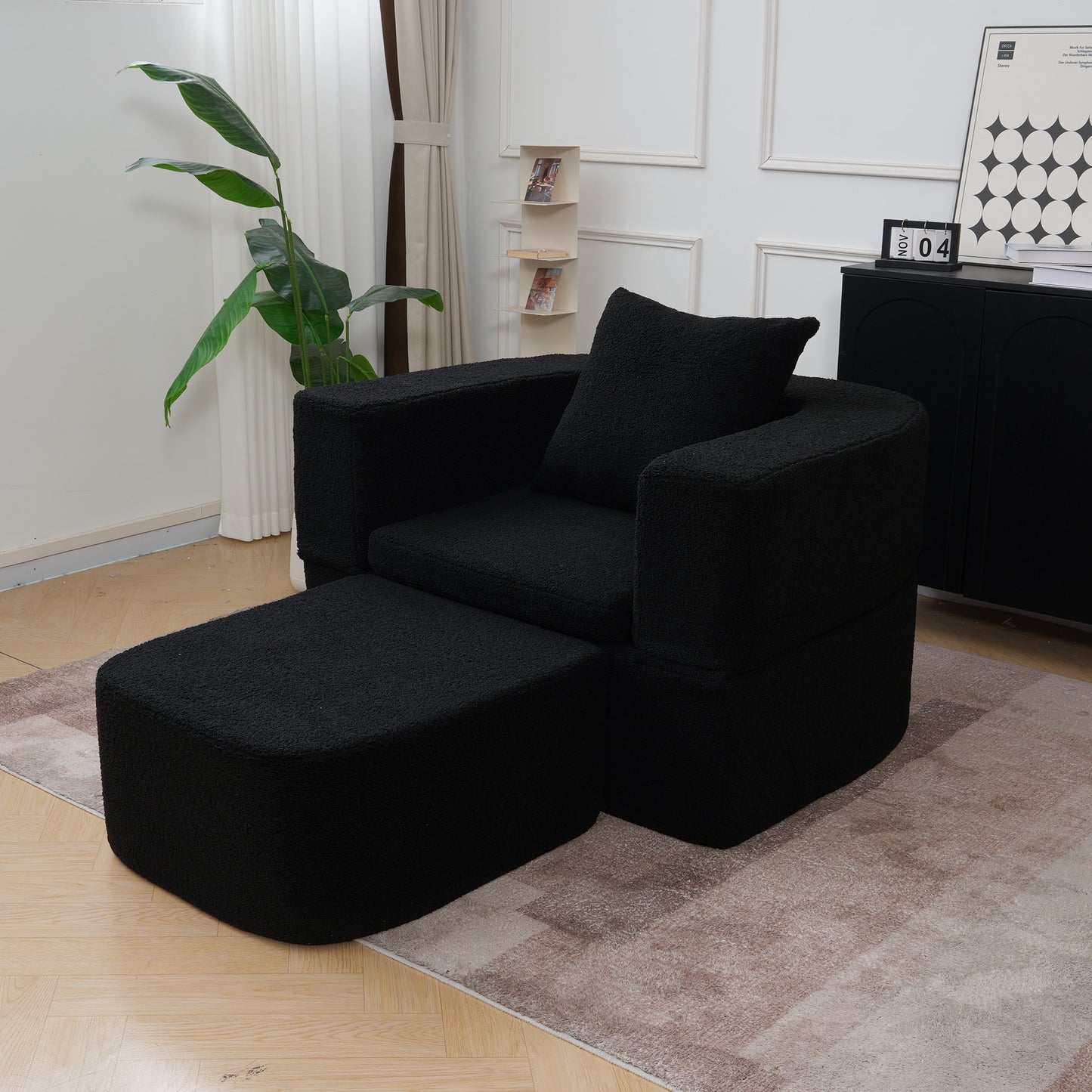 Luxury Oval Teddy Bouclé Folding Single Sofa Bed by Atunus